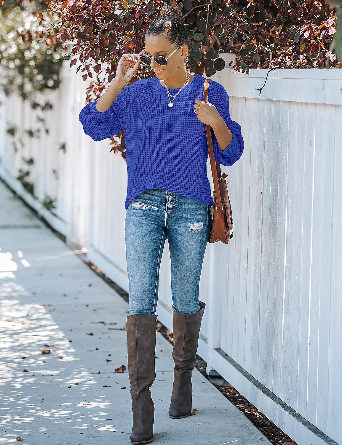 MEROKEETY Women's Winter Fall Long Sleeve Tunic Sweaters 2026 Casual Trendy Crew Neck Waffle Knit Pullover Tops Jumper - Image 7