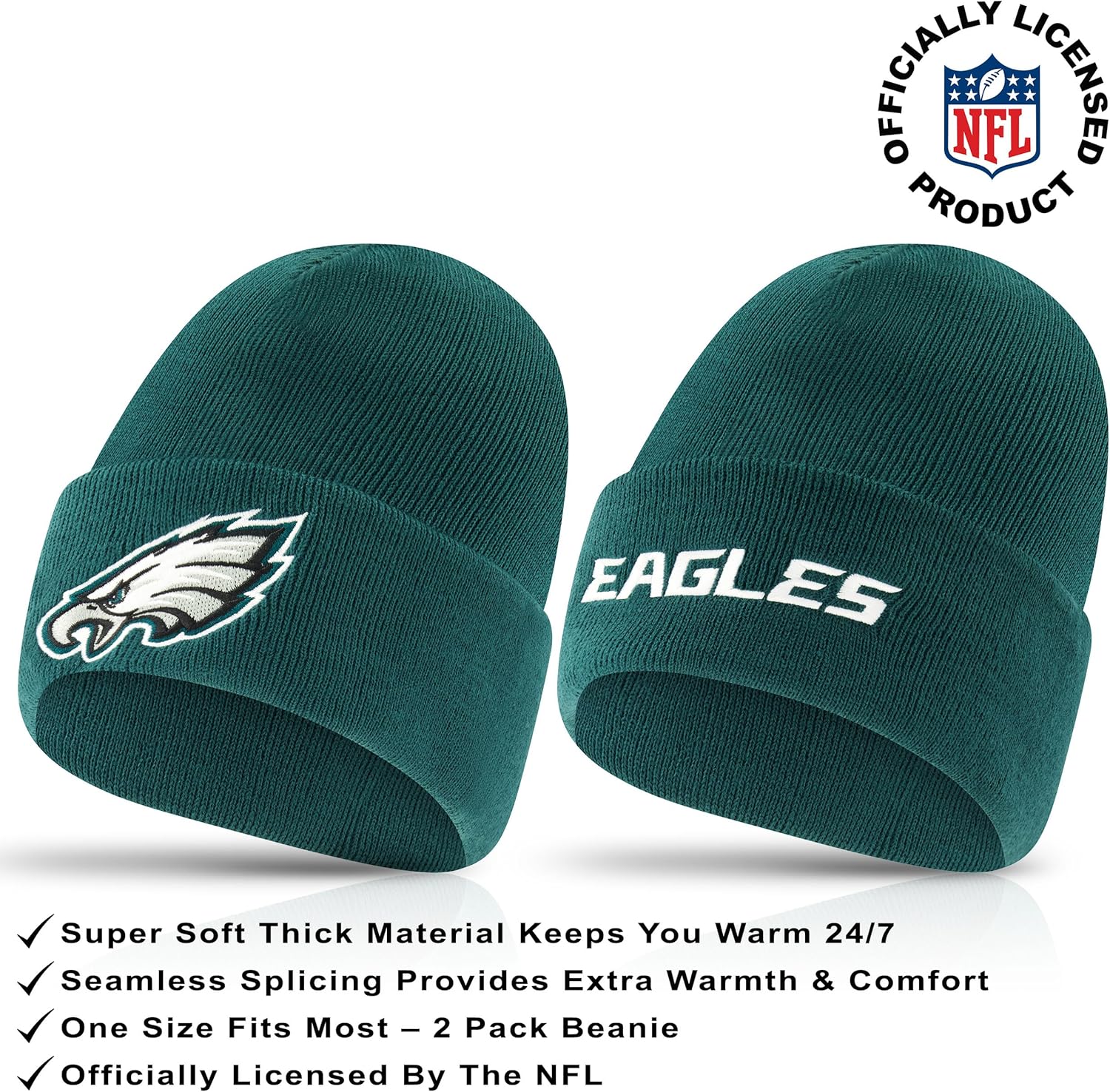 Ultra Game Adults NFL Official 2 Pack Super Soft Winter Beanie Knit Hats with Warm Touch Screen Gloves