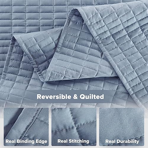 Miniatura 6 de Comfort Spaces - Juego de colcha extra grande azul para cama King de 120"x118", colcha acolchada de microfibra ligera para verano, suave con