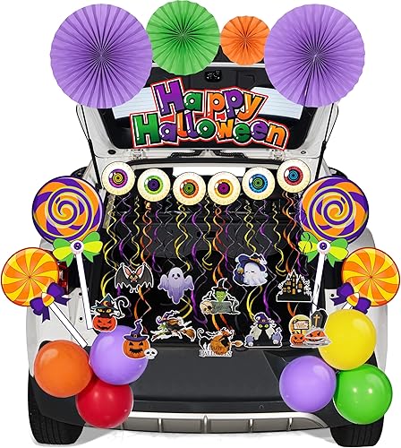JOYIN Juego de calcomanías de Halloween para maletero o golosinas, kit de decoración para SUV, decoración al aire libre, piruletas, globos de tierra