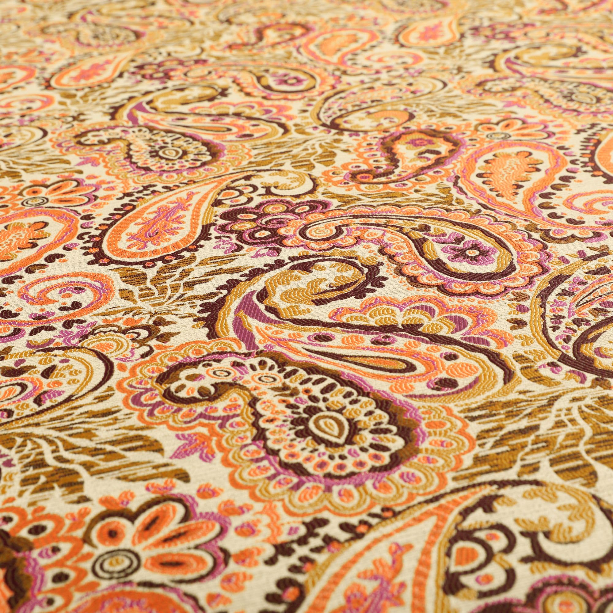 Redbrick Mill Fabrics Flame Retardant All Over Paisley Pattern Orange Colour Chenille Upholstery Curtain Fabrics (Per Metre)