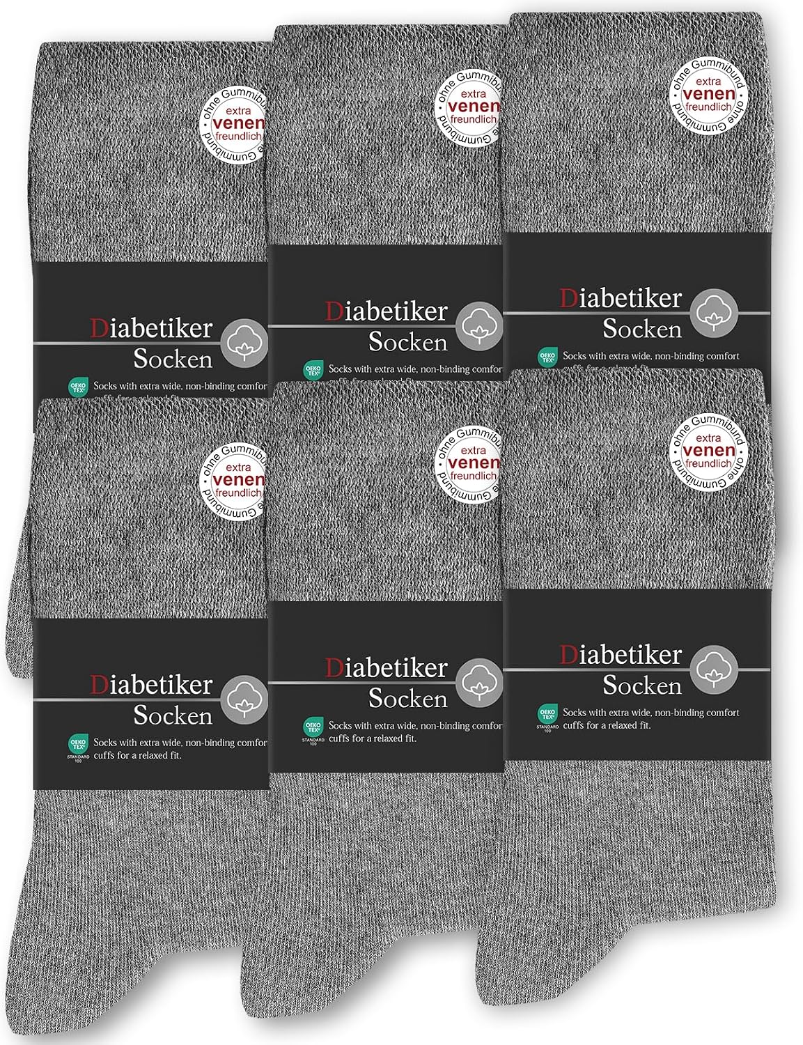 (-40%) SockWaddles 6 Paar Diabetikersocken ohne Gummibund & ohne Naht 97% Baumwolle, Diabetiker Socken mit Komfortbund Hautfreundlich & Atmungsaktiv baumwollsocken für Damen Herren Grau 43-46