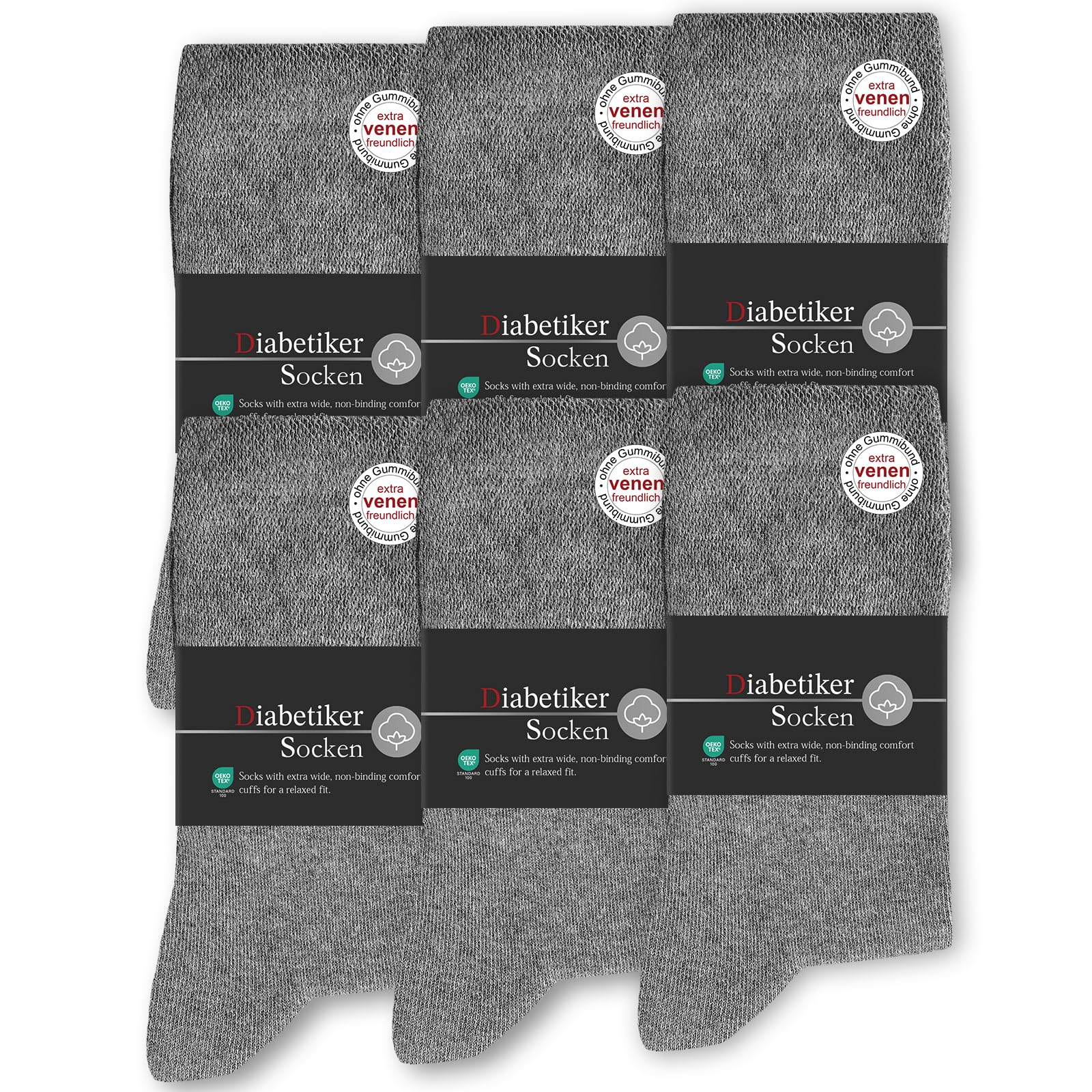 SockWaddles Diabetikersocken für Damen und Herren, 6 Paar, ohne Gummibund | Baumwollsocken aus 97 % Baumwolle mit Komfortbund; Socken ohne Naht, hautfreundlich und atmungsaktiv für empfindliche Füße.