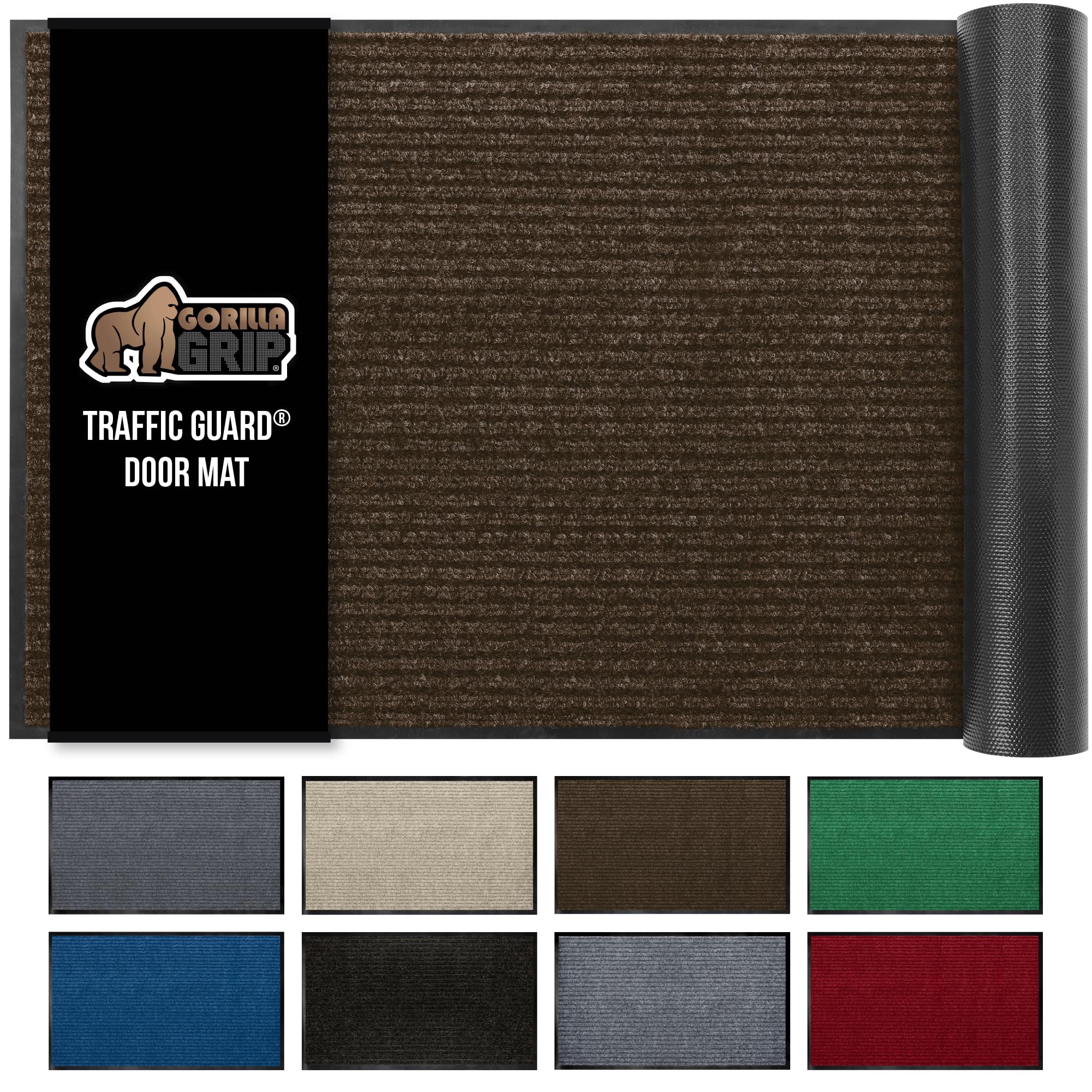 GORILLA GRIP Waterproof Traffic Guard Door Mat, 72x48, Heavy Duty Entryway Mats, Strong Rubber Back Commercial Utility Rugs for Office Hallway, Garage Floor and Home, Low Profile Carpet Runner, Brown