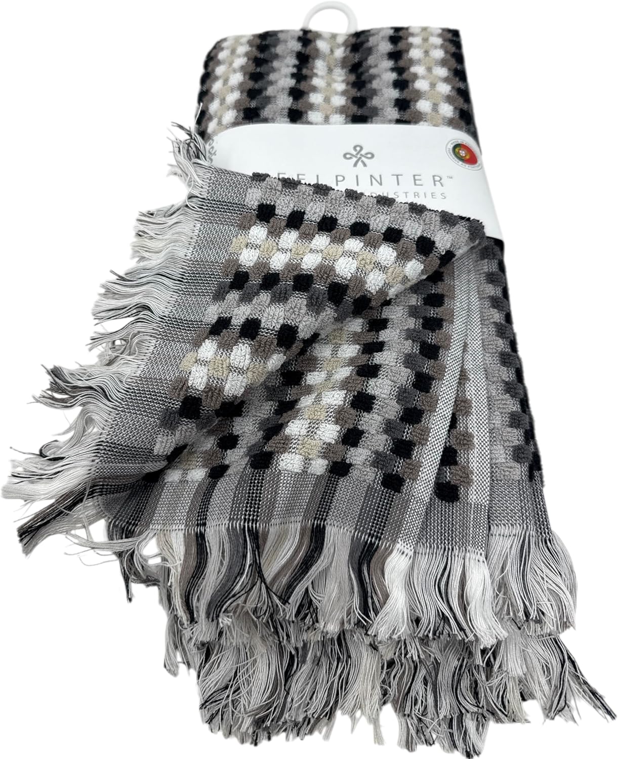 Felpinter Textile Portugal 3X Set Extra Large Kitchen Towels Beige/Black/Gray Cotton Embossed 19x27 | Made in Portugal