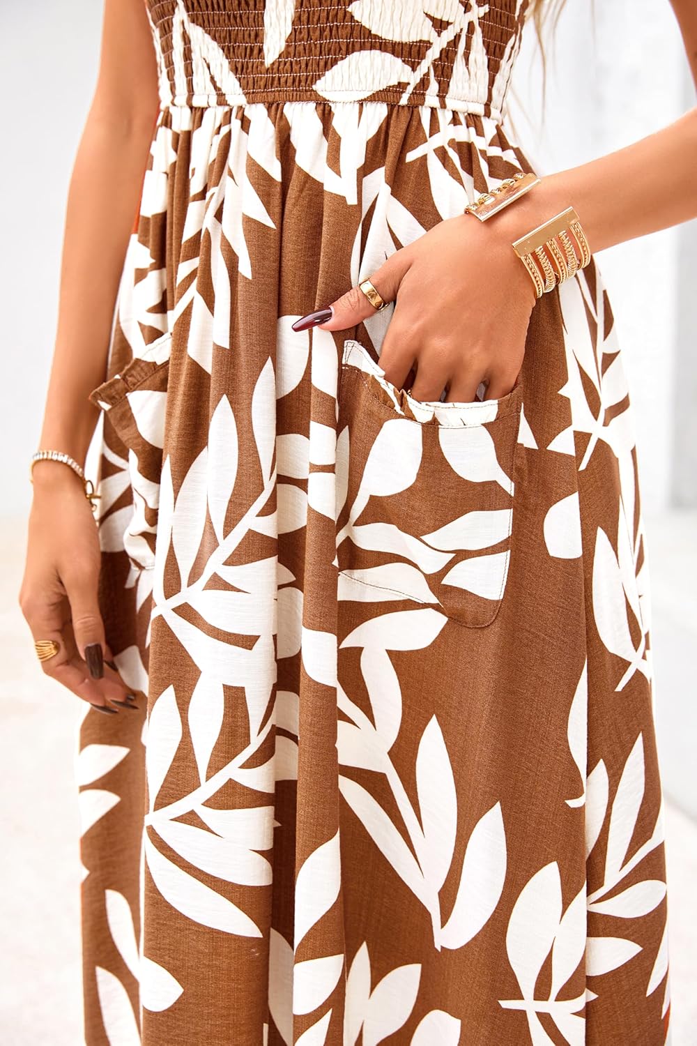 PRETTYGARDEN Womens Summer Dresses 2026 Casual Spaghetti Strap Ruffle Smocked Flowy Floral Spring Maxi Dress with Pocket - Image 6