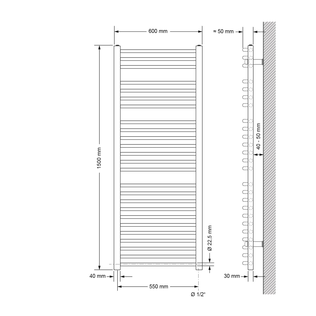 ECD Germany Radiador toallero de baño - 600 x 1500 mm - Antracita - Curvado - con conexión Lateral - Radiador toallero Agua calefaccion - Calentador de baño - Calefaccion de Pared - No eléctrico -