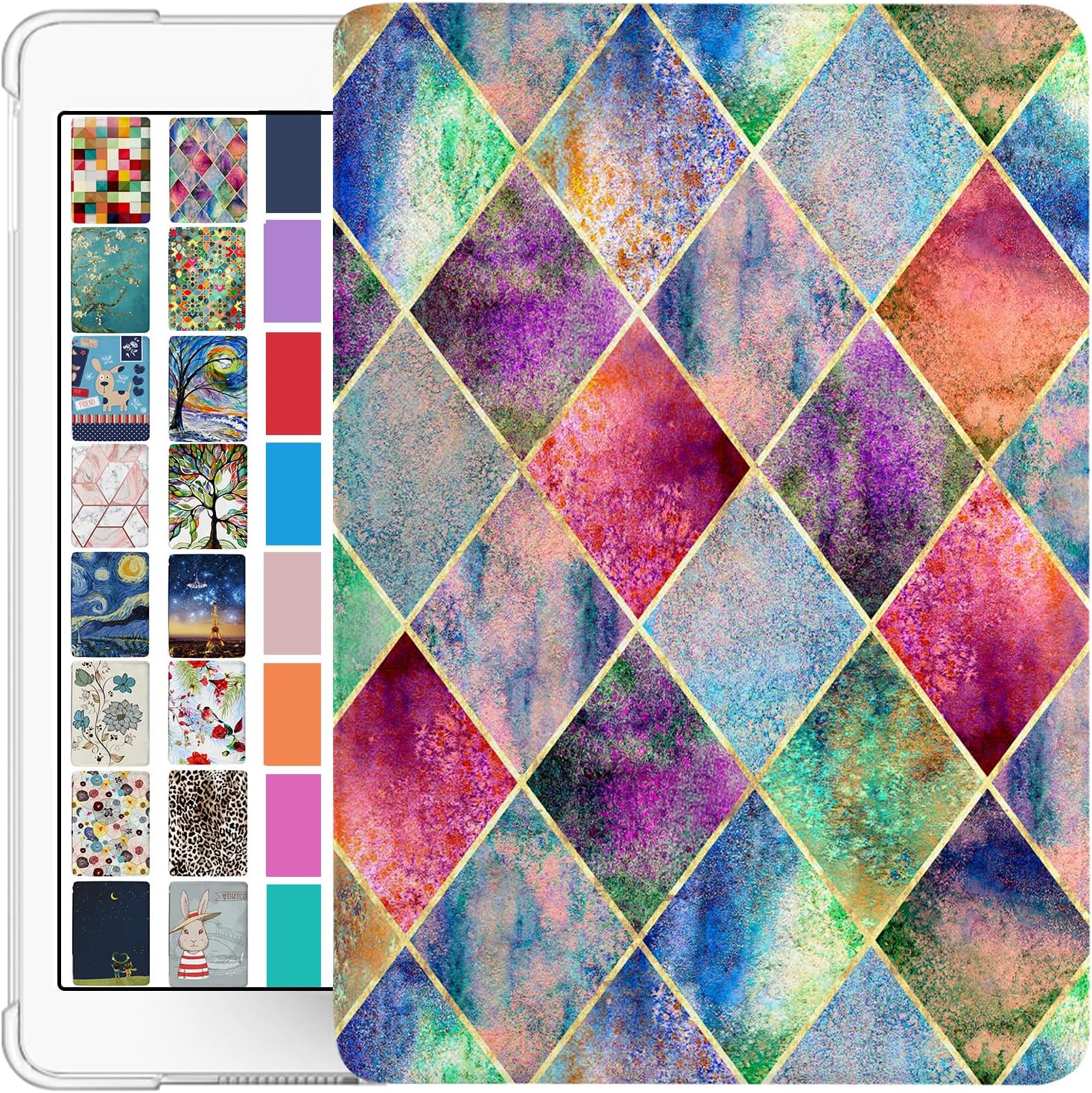 DuraSafe Cases for iPad 6 5 Gen Air 2 1 9.7 [iPad Air 1st 2nd 5th 6th Gen] A1893 A1954 A1822 A1823 A1566 A1567 A1474 A1475 A1476 Printed Lightweight Flexible TPU Protective Clear Case - Diamond Grid