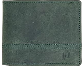 Mens Essentials Wallet RFID Safe Contactless Security Card Protection Distressed Hunter Leather Billfold Purse 1150 (Green)