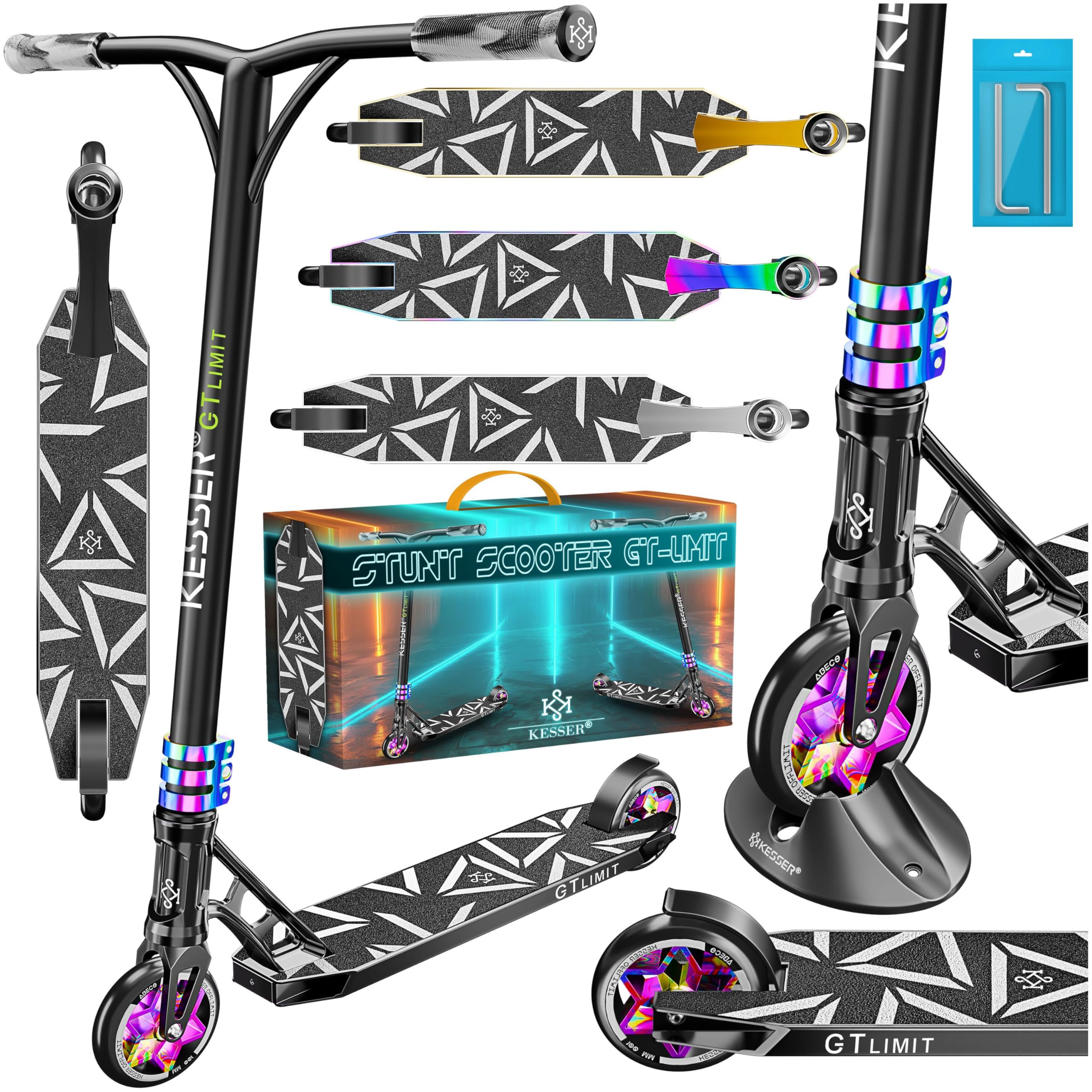 KESSER® Stunt Scooter GT-Limit 360° Lenkung Funscooter Stuntscooter mit Ständer ABEC 9 Kugellagern, 110 mm PU Räder, Kickscooter Tretroller Cityroller Trick Roller für Kinder Erwachsene