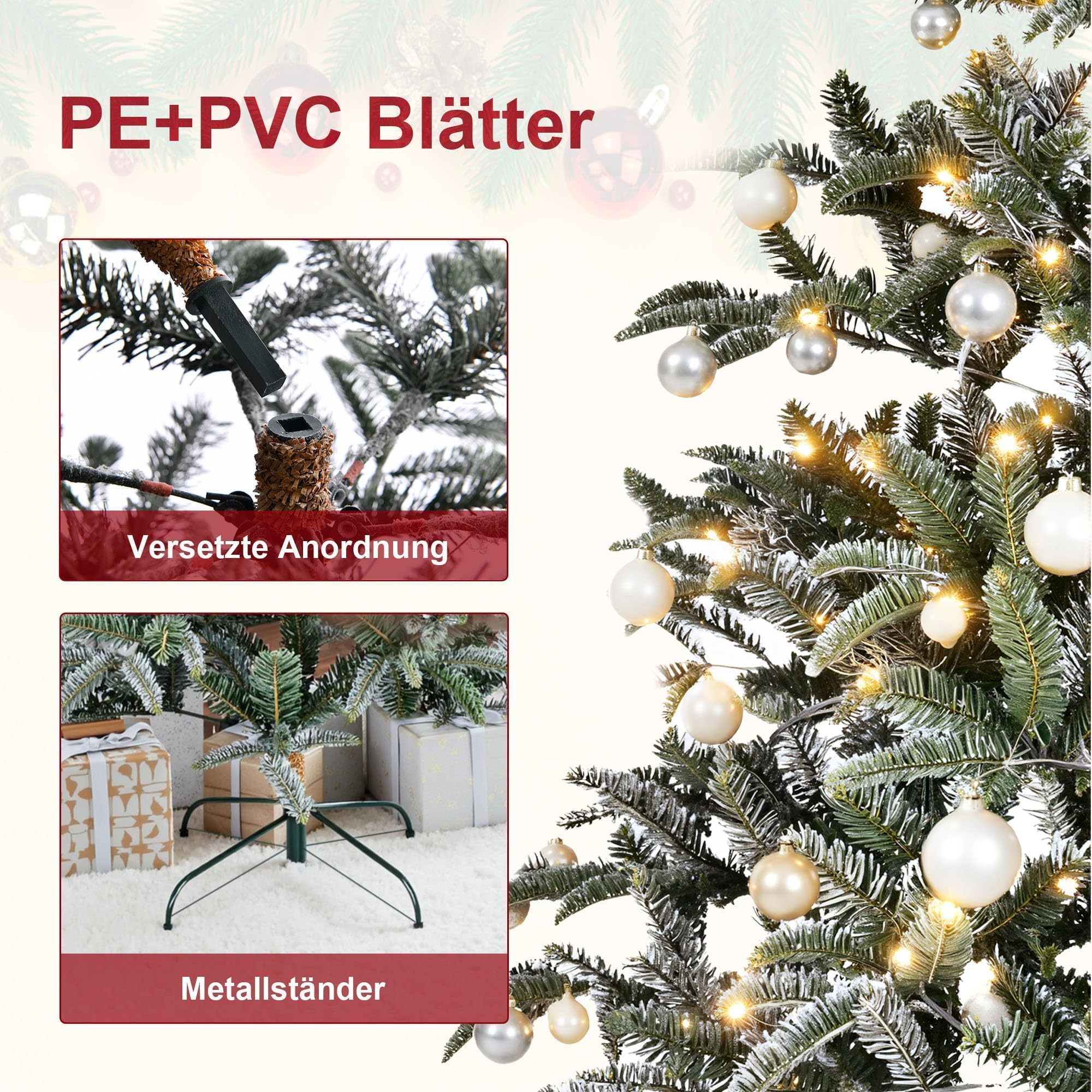 Künstlicher Weihnachtsbaum 180 cm Grün PVC Weihnachtsbaum mit 1000 Zweigspitzen Abnehmbar Metallständer Weihnachtsdeko für Zuhause Büro Geschäft (Grün, 180CM)