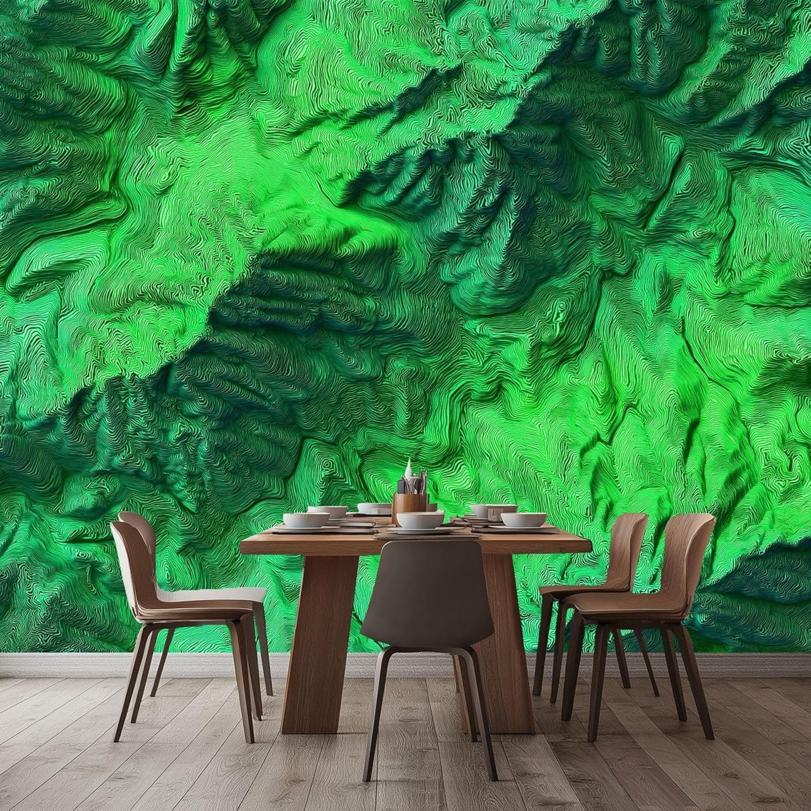 Abstract Forest River Green Wall Mural, 3D Photo Wallpaper for Bedroom, Living Room, Sofa or TV Background - Non-woven Wallpaper Wall Decoration, 350cm x 256cm Stickers - Frameless Painting - Poster