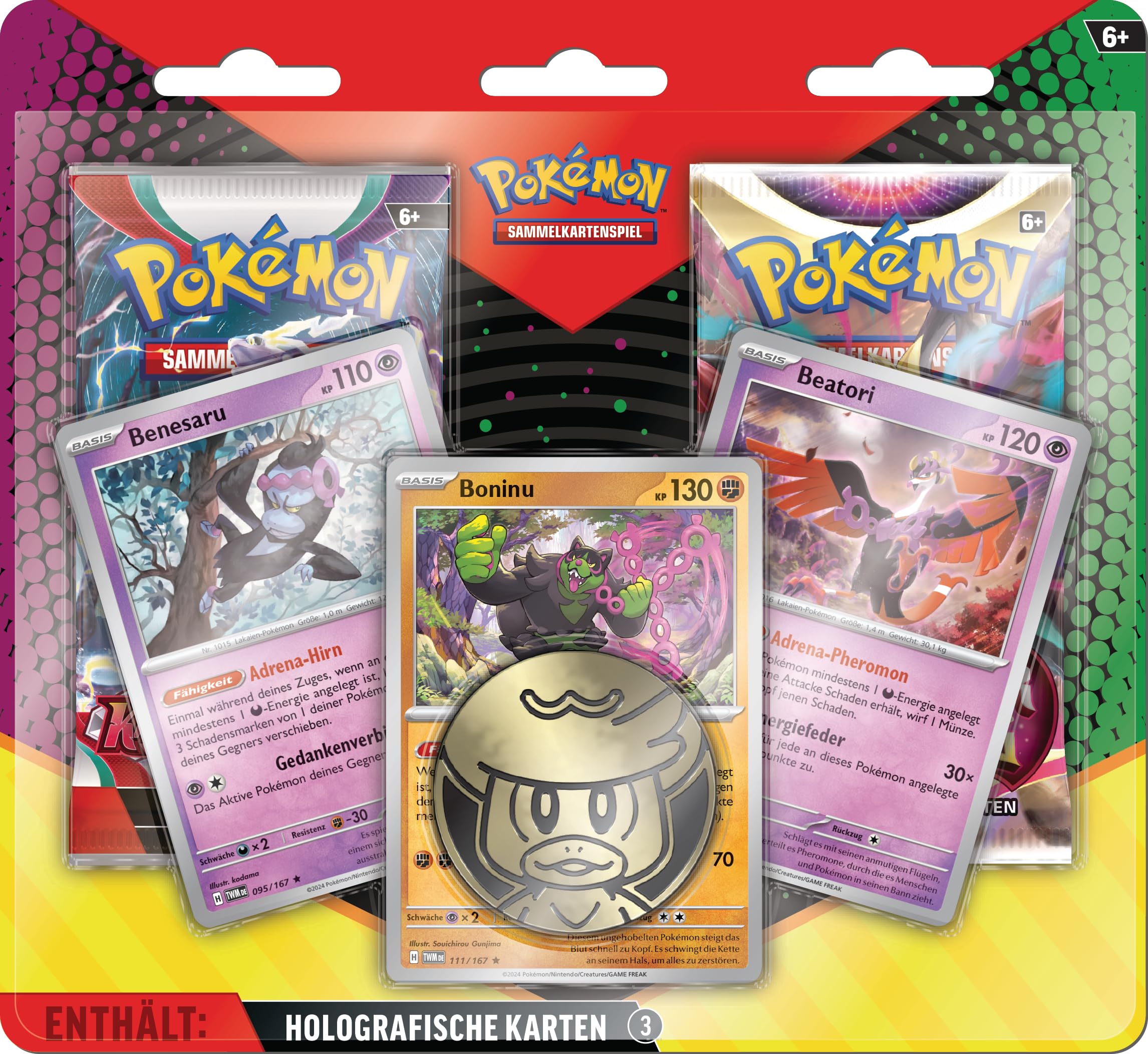 Pokémon Jeu de Cartes à Collectionner : Lot de 2 blisters améliorés (3 Cartes holographiques et 2 boosters)