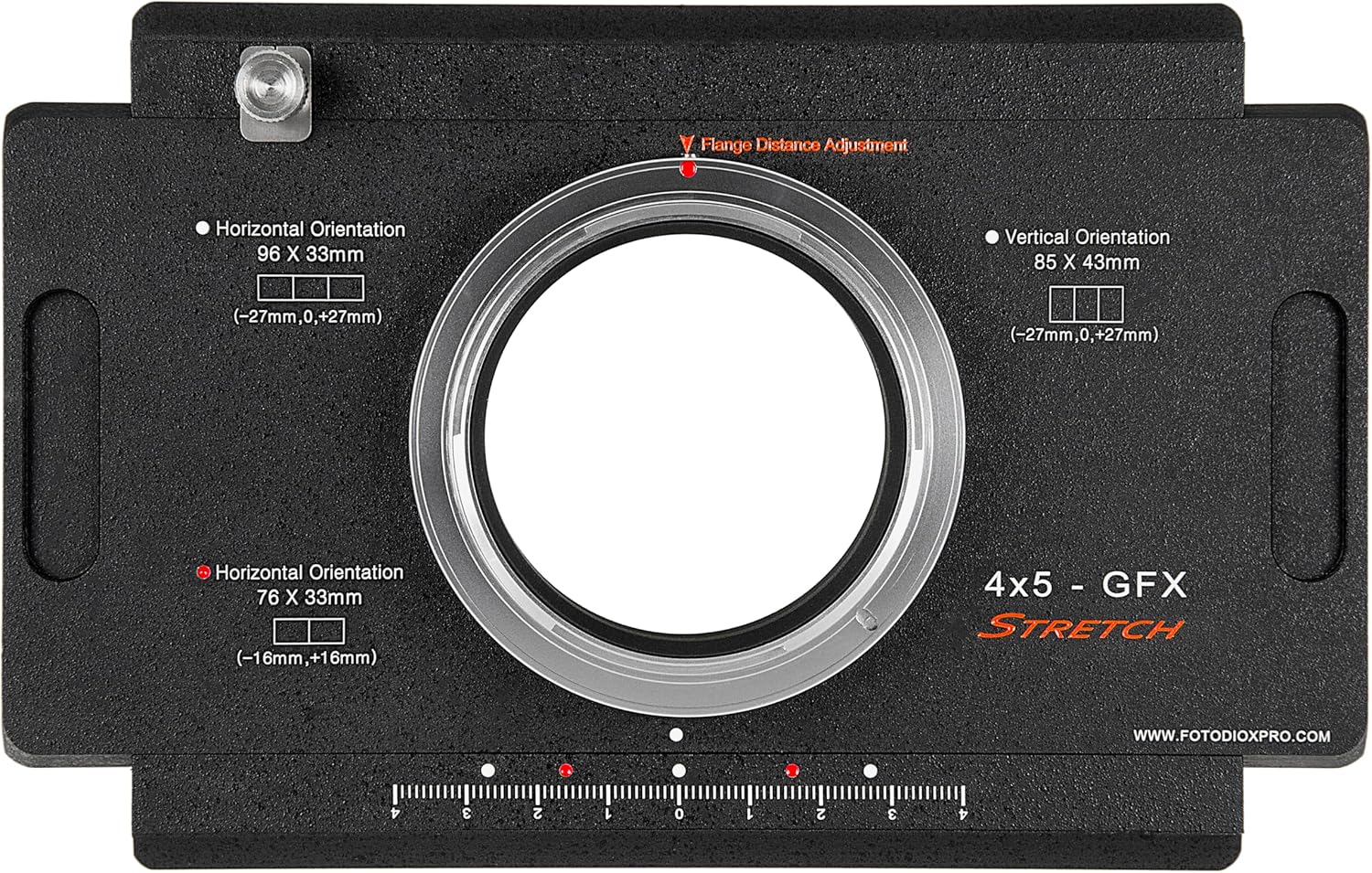 Fotodiox Pro Lens Mount Adapter G-Mount GFX Mirrorless Camera to Large Format 4x5 View Cameras with a Graflok Rear Standard - Shift/Stitch Adapter