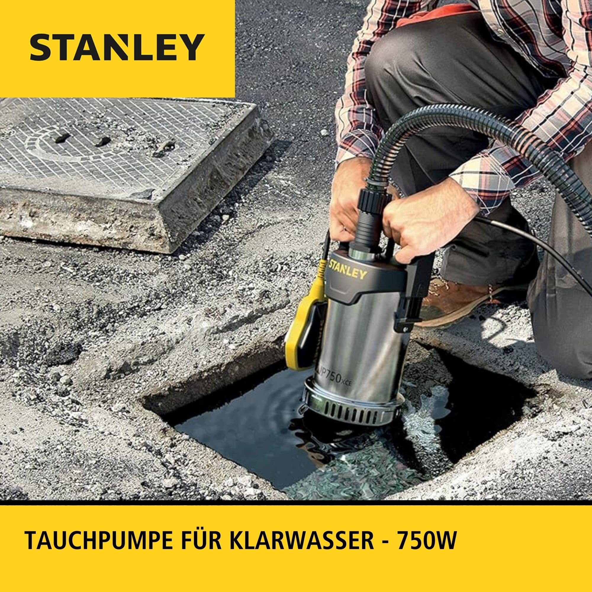 Stanley SXUP750XCE Tauchpumpe für Klarwasser (750 W, Förderleistung max. 11.000 l/h, Förderhöhe max. 8,5 m) A51768 Multicolor
