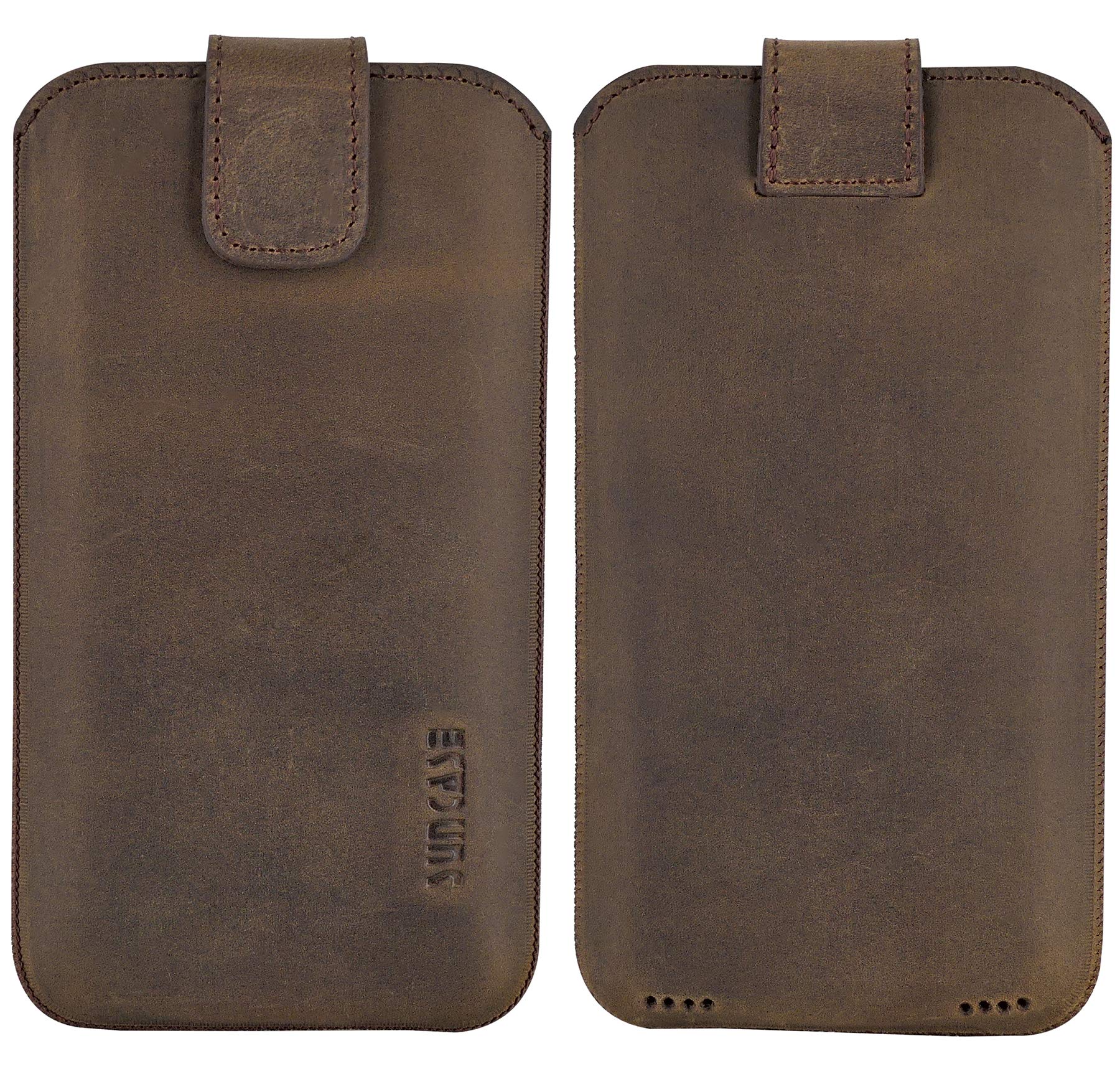 Suncase Etui Tasche kompatibel mit iPhone 16 Pro Max (6,9 Zoll) Hülle mit ZUSÄTZLICHER Case/Schale/Bumper Lasche mit Rückzugfunktion Handytasche Ledertasche Schutzhülle in antik-braun