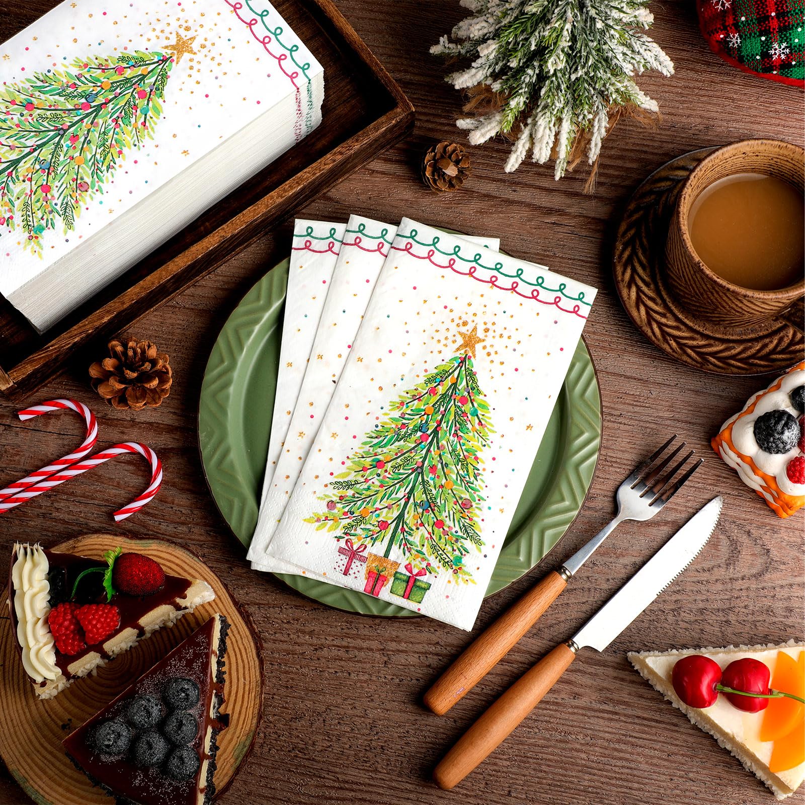 200 tovaglioli natalizi per ospiti, a 2 veli, in carta decorativa, per Natale, colorati, da bagno, usa e getta, per casa, pranzo, cena, cucina, stoviglie, vacanze, feste di Natale