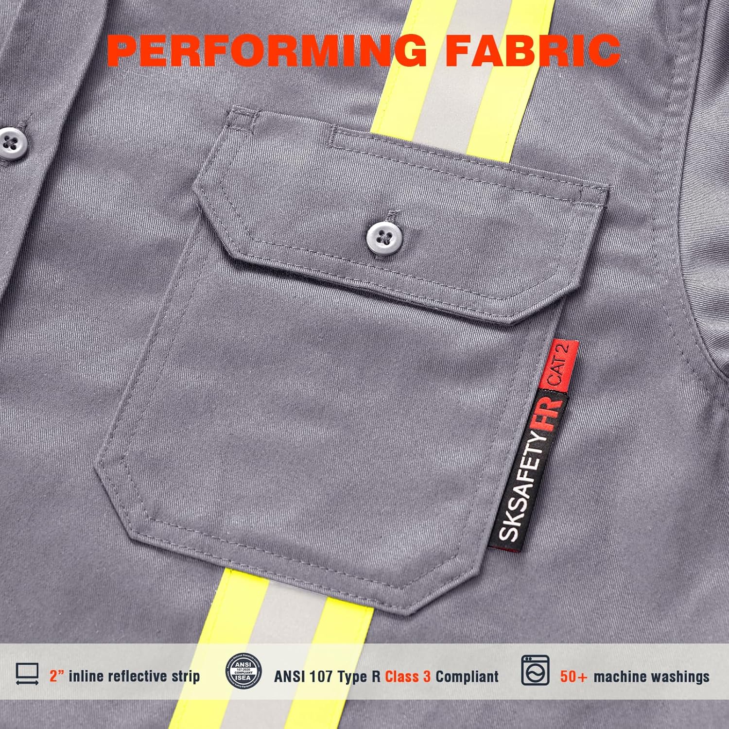 SKSAFETY 7oz FR Shirts for Men, Welding Shirt Hi Vis Flame Resistant 100% Cotton Fire Retardant Longsleeve Shirt CAT2 - Image 5