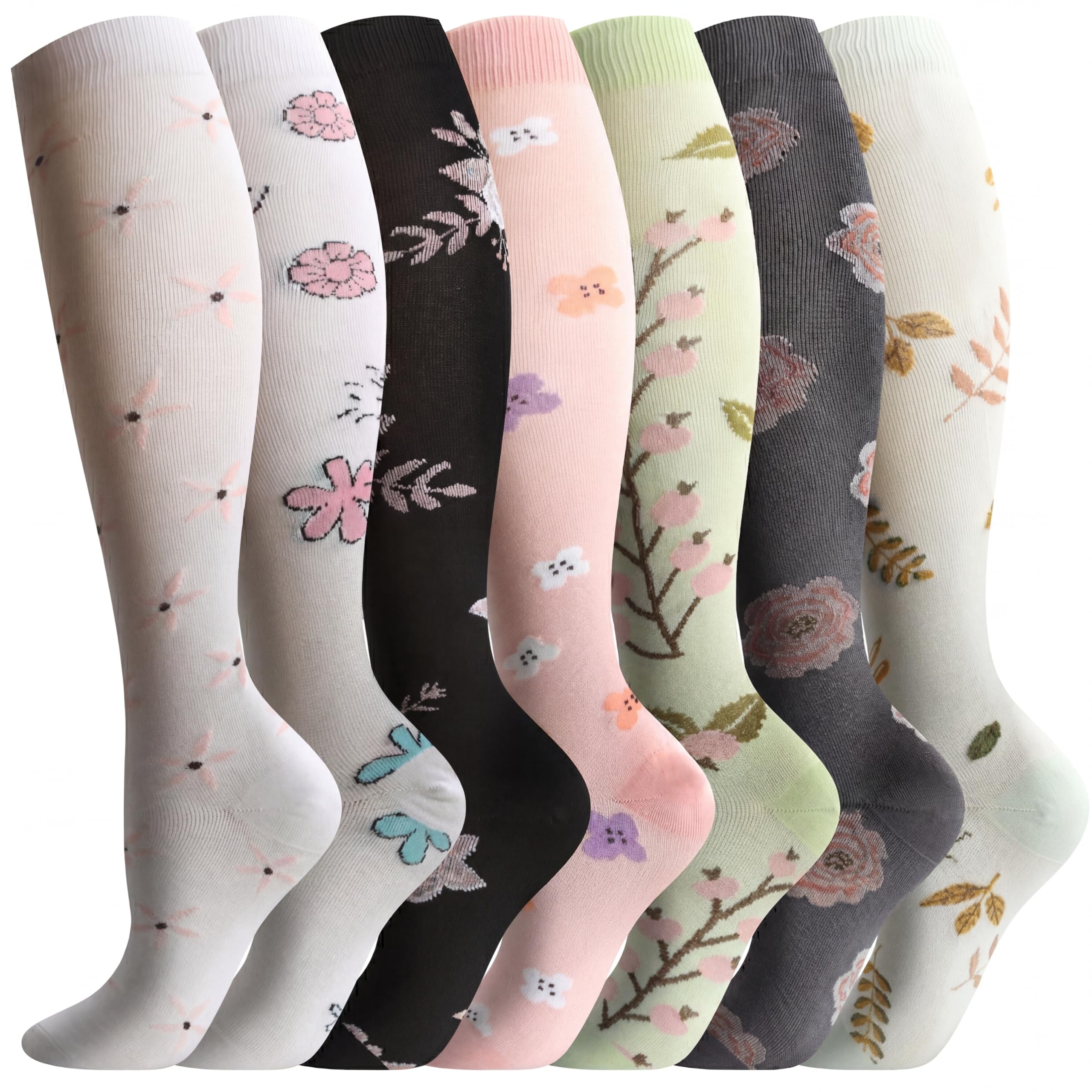Odtmger Kompressionsstrümpfe (7 Paar) für Damen und Herren, Durchblutung, 20-30 mmhg. Die hohen Socken sind die beste Unterstützung für Laufen, Radfahren, Schwarz, Größe