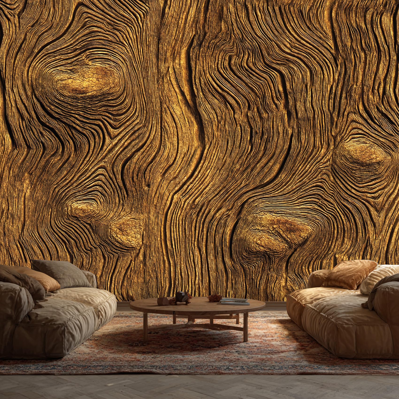 Wood Effect Wallpaper, 3D Wooden Brown Mural Wallpaper, Wood Effect Room Decor Wall Art for Living Room Bedroom Kitchen 350L x 256W cm, SH0207
