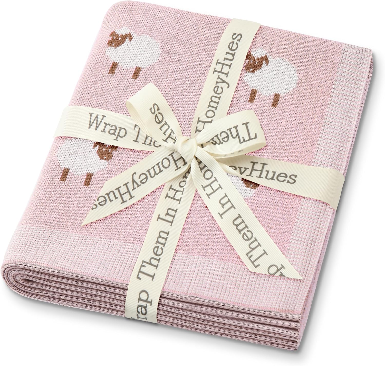 Organic Cotton Baby Blanket - Soft Luxury Knit Receiving Blanket for Newborns & Toddlers, Cozy Breathable Stroller Blanket with Pattern, Unisex, 30x40Inch（Sheep-Pink）