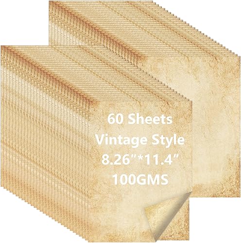 60 hojas de papel pergamino sintético de aspecto antiguo, tamaño carta de 8.26 x 11 pulgadas, papel de impresión de doble cara, papel vintage