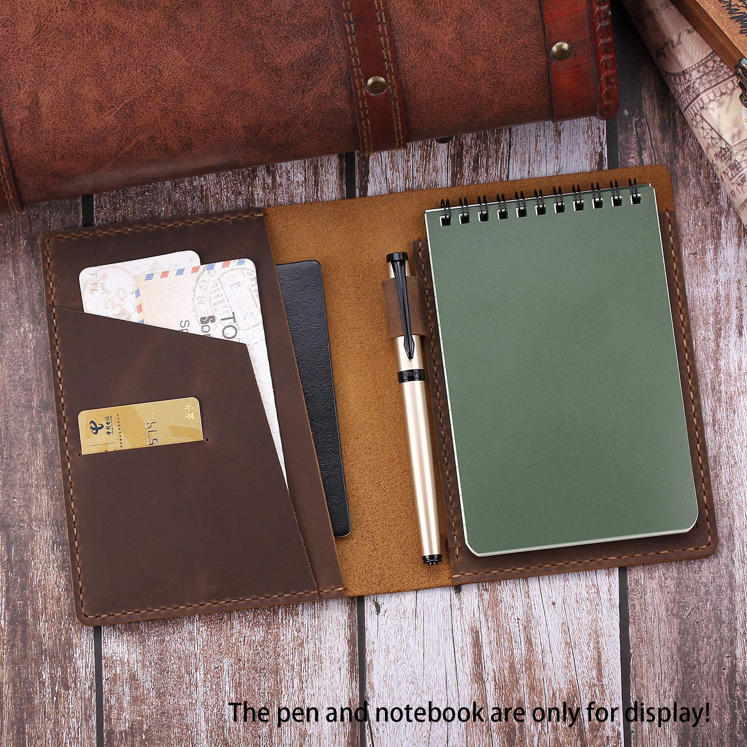 Skórzany pokrowiec kompatybilny z mini notebookami Rite in the Rain & Rocketbook, okładka na notebooka ze spiralą górną, skórzana okładka na notatnik kieszonkowy 10 cm x 15 cm z uchwytem na