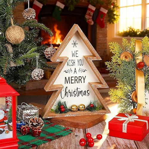 Miniatura 4 de Decoraciones de mesa de Navidad para el hogar, árbol de Navidad, centro de mesa de árbol de Navidad, árbol de Navidad rústico, letrero de mesa,