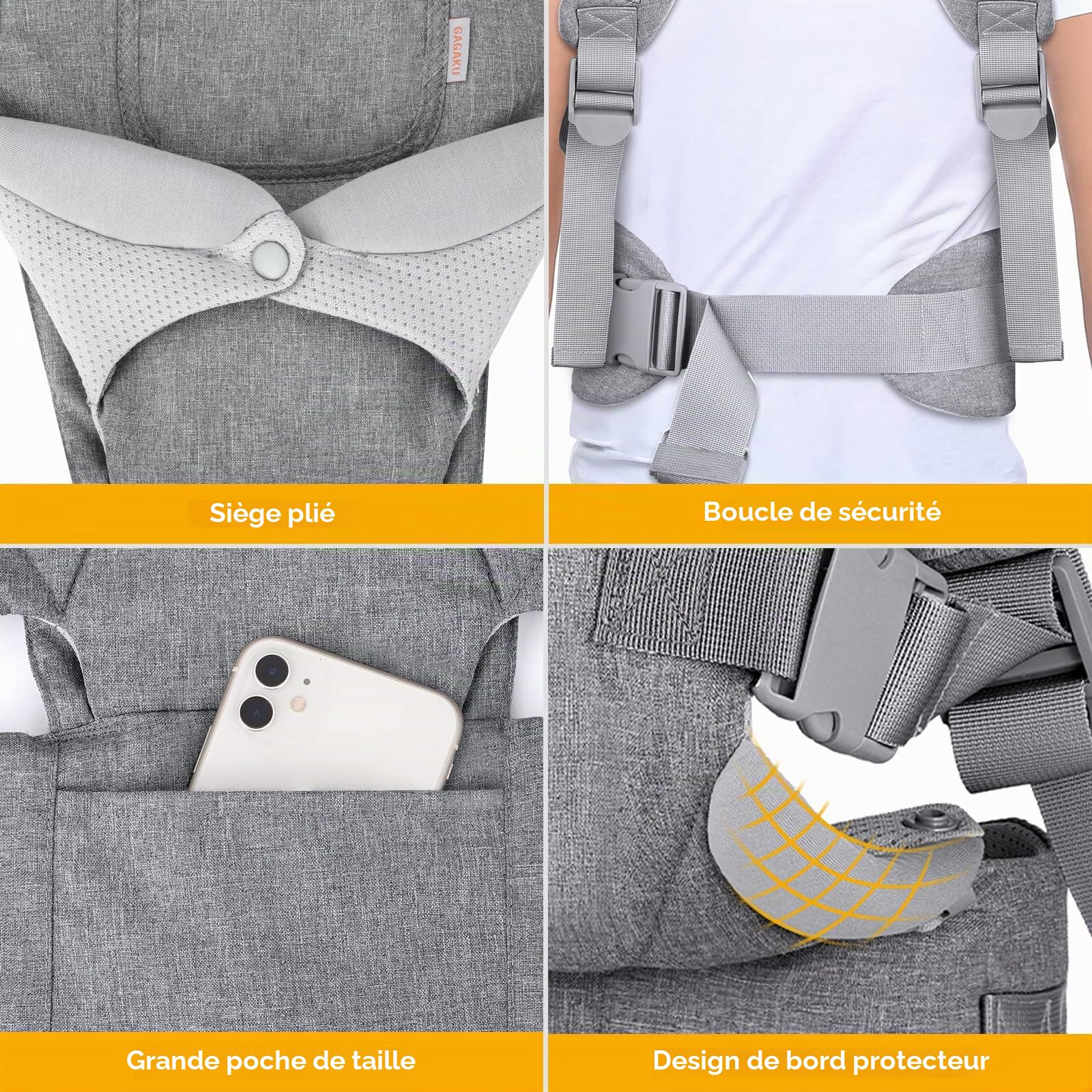 GAGAKU Porte-bébé pour bébés et tout-petits de 0 à 36 mois, Advanced 4-en-1 Porte bebe Facile à porter en position face à face vers l'avant et vers l'arrière pour enfants-Gris clair