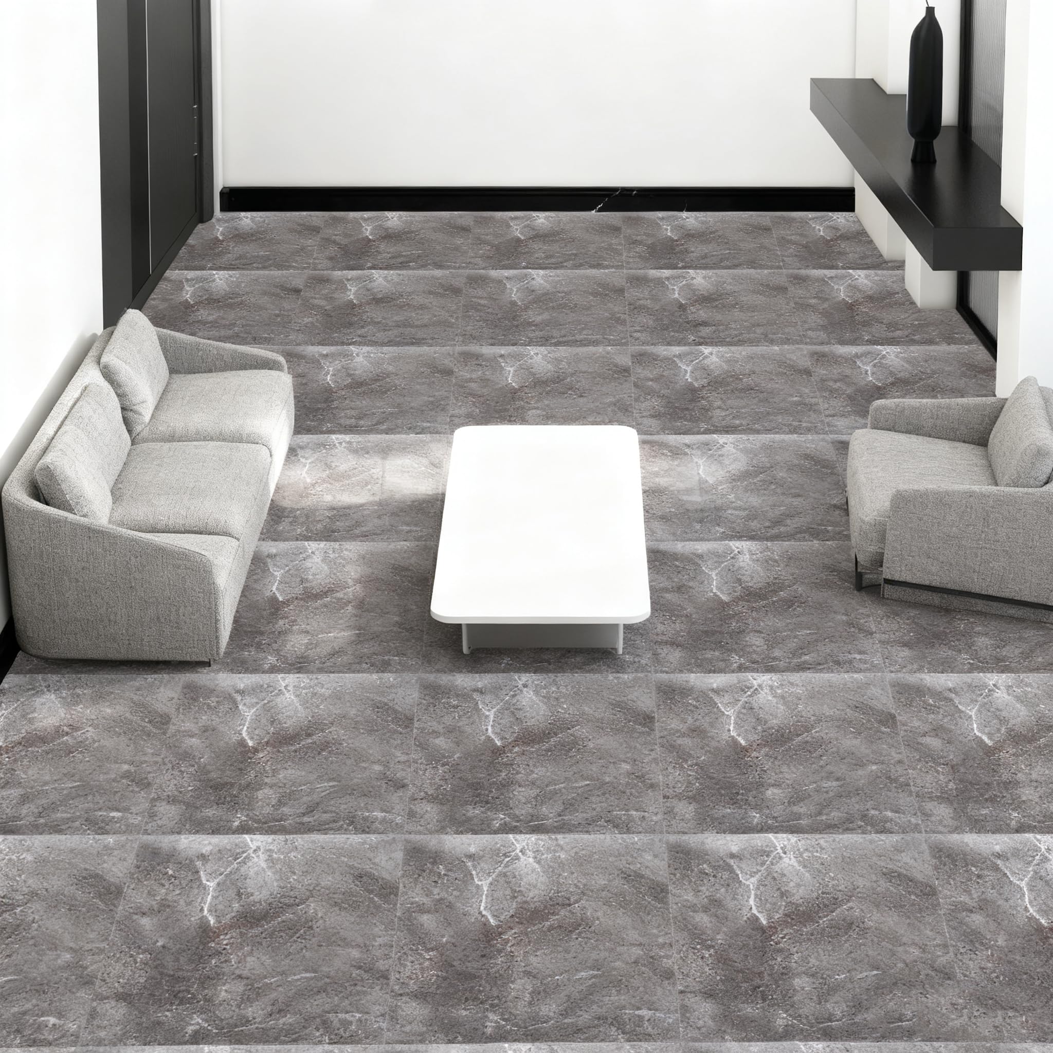 DAJAVE 40 unidades de suelo de PVC autoadhesivo, 30 cm x 30 cm, suelo de vinilo, autoadhesivo, aspecto de hormigón, gris, baldosas adhesivas para suelo, suelo de vinilo, antideslizantes, resistentes
