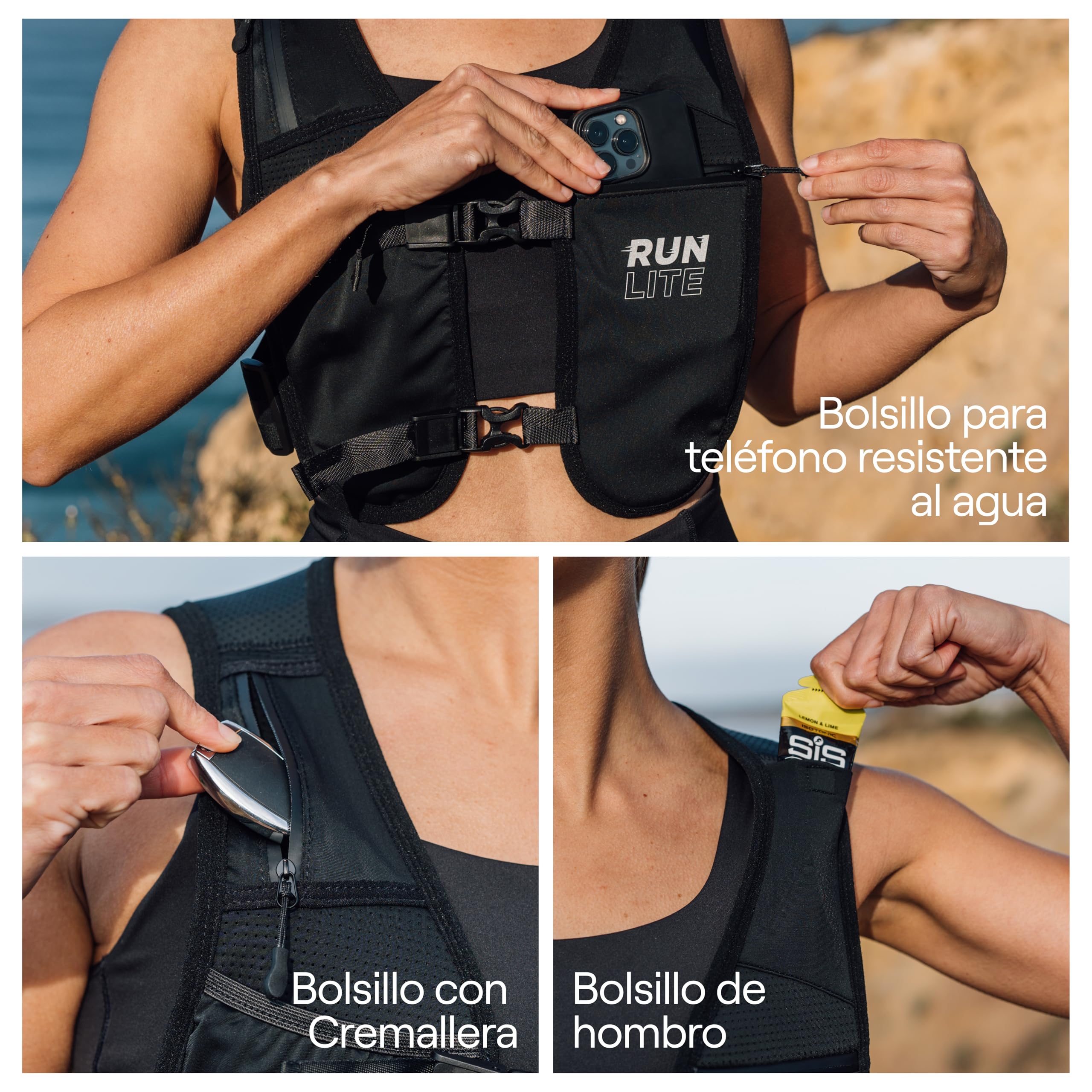 Chaleco Running Ligero con Bolsillos para Móvil – Chaleco Trail Running Reflectante, Impermeable y Ajustable, Unisex M/L (84-112 cm)