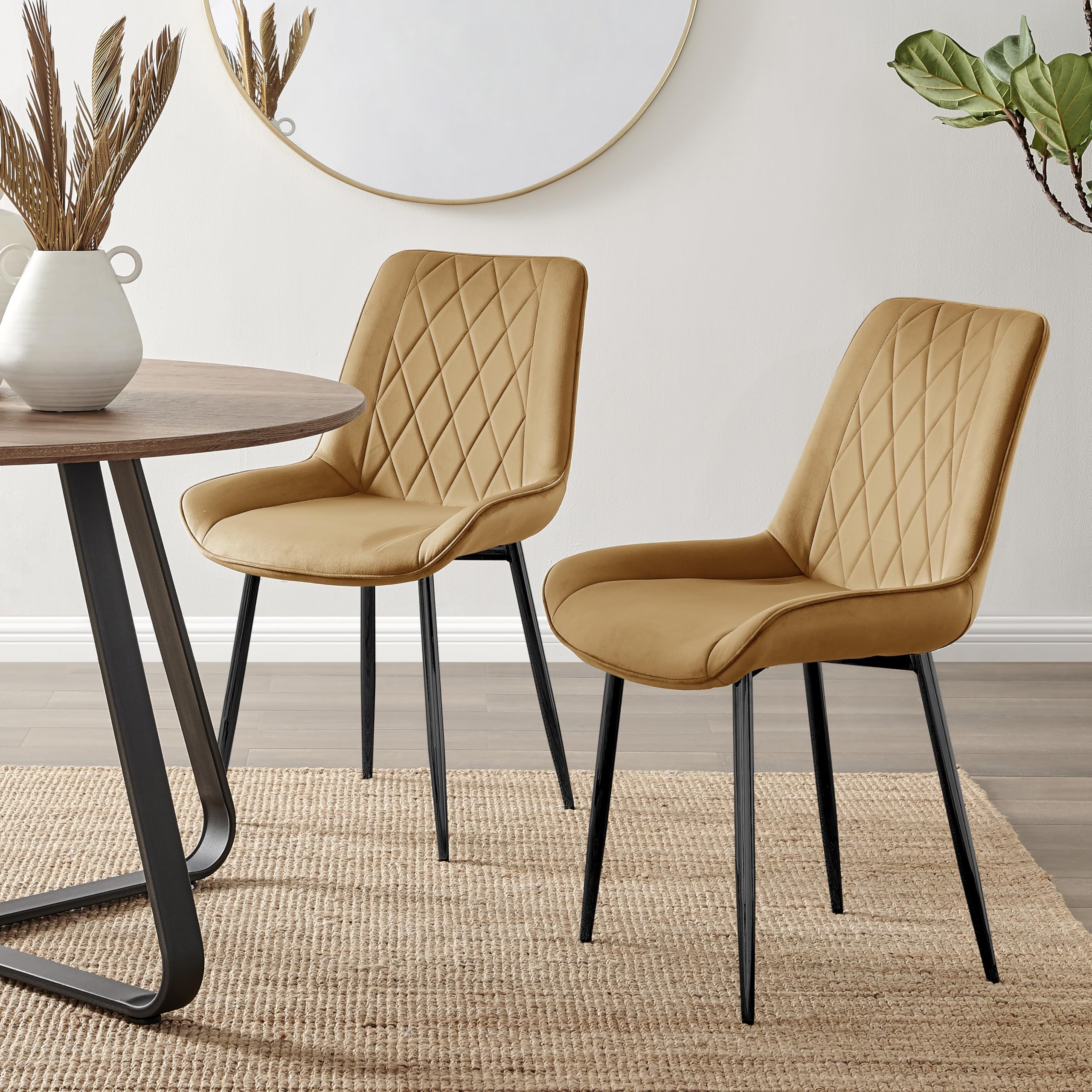 Furniturebox UK 2x Pesaro Mustard Yellow Velvet Black Metal Leg Modern Contemporary Luxury Dining Kitchen Chairs