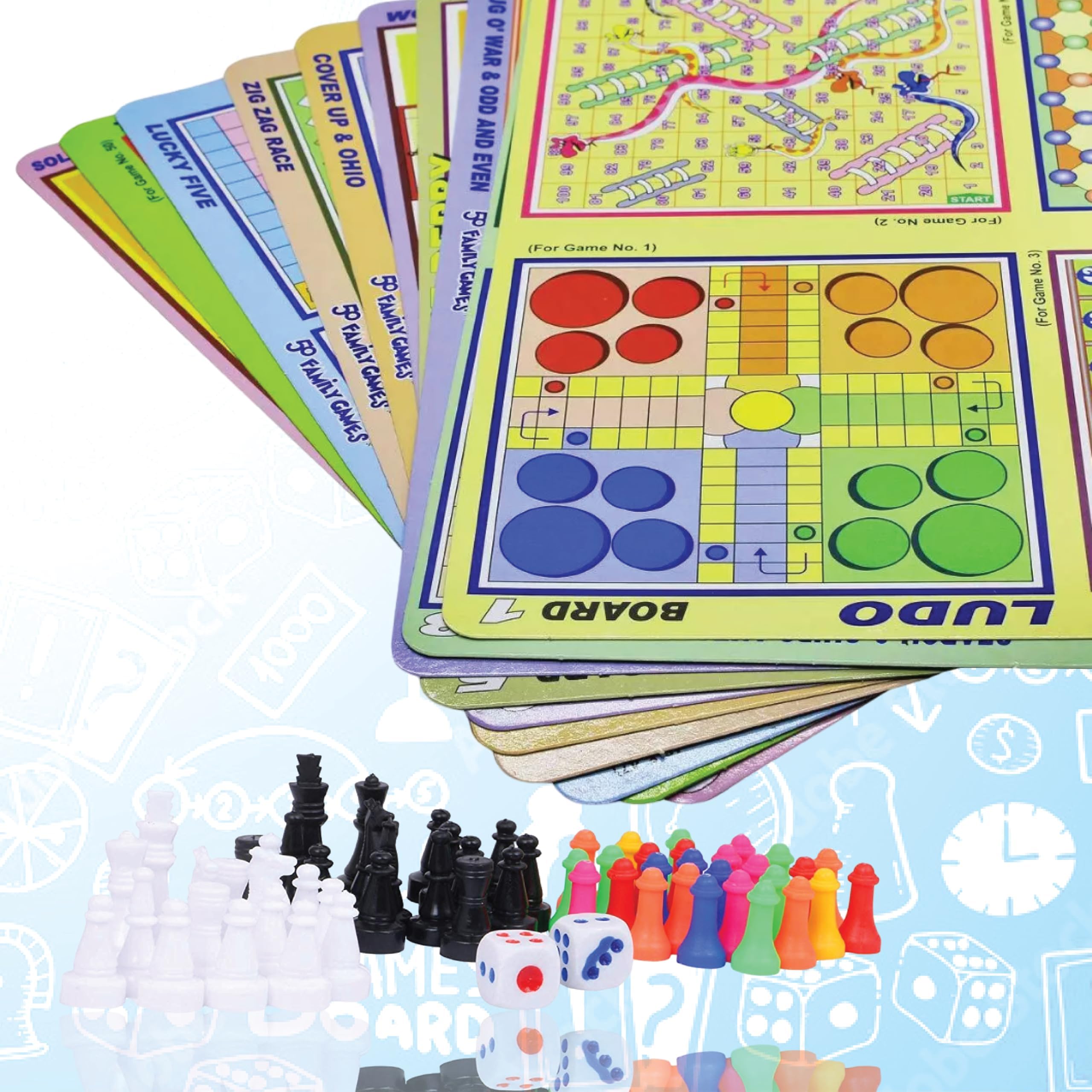 ToyMagic 50-in-1 Classic Board Game Set|Includes Chess,Checkers,Snakes & Ladders,Ludo,Sapsidi|Ultimate Collection of Fun & Educational Games for Family|Indoor Board Games for All Age Group,Multicolor