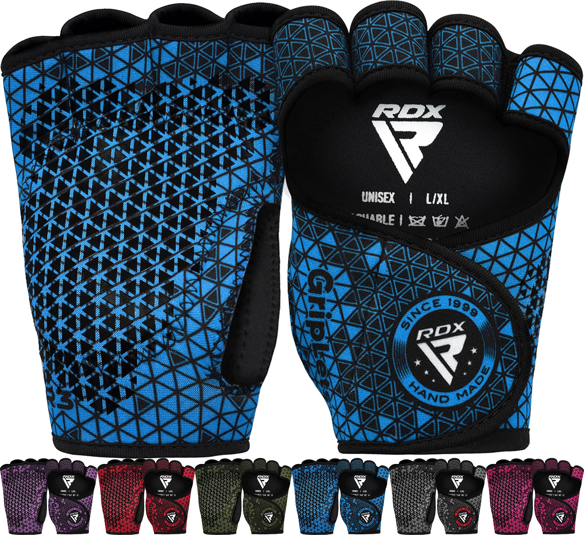 RDX Weight Lifting Gloves Grips, Workout Gym Fitness, Ventilated Anti-Slip Open Back Gripper, Deadlift Strength Training HIIT Exercise, Women Men Rowing Cycling Hanging Climbing Gymnastics Pull Ups