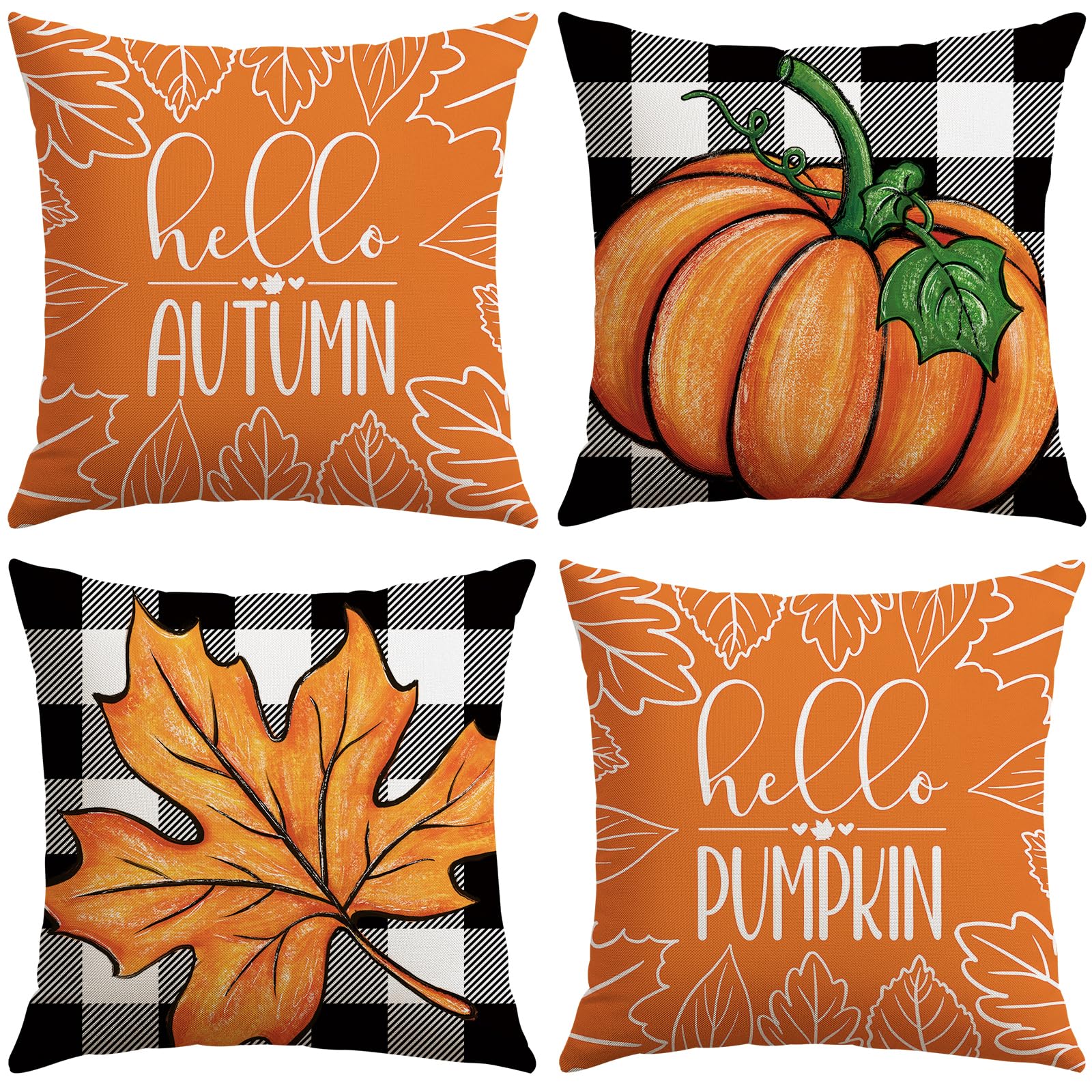 Housses de coussin d'automne pour canapé : lot de 4 taies orange 40x40 cm faciles à enfiler