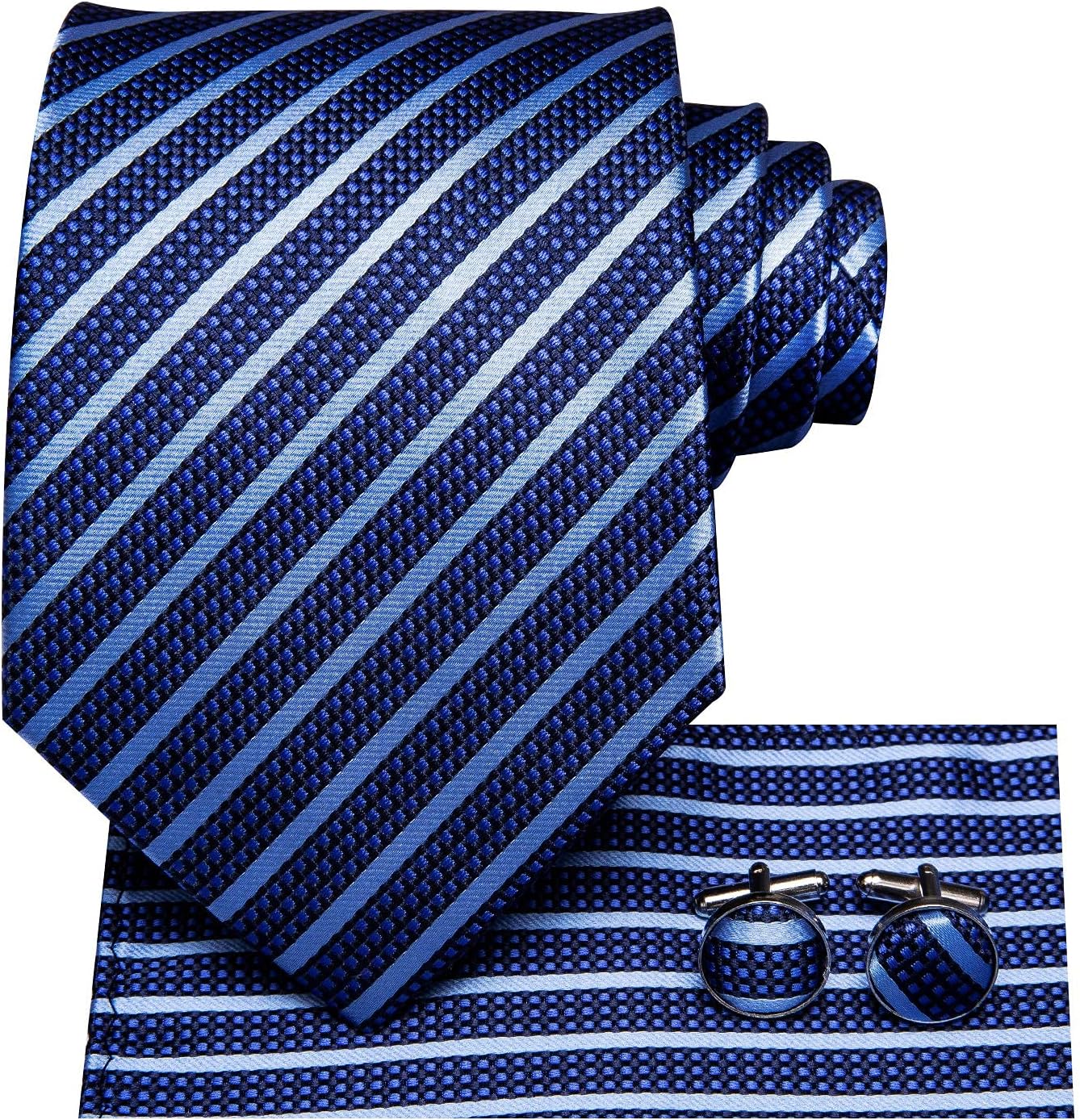 Hi-Tie Father and Son Tie Set Striped Plaid Ties for Men and Boys Silk Necktie Pocket Square Set for Wedding Gifts - Image 4