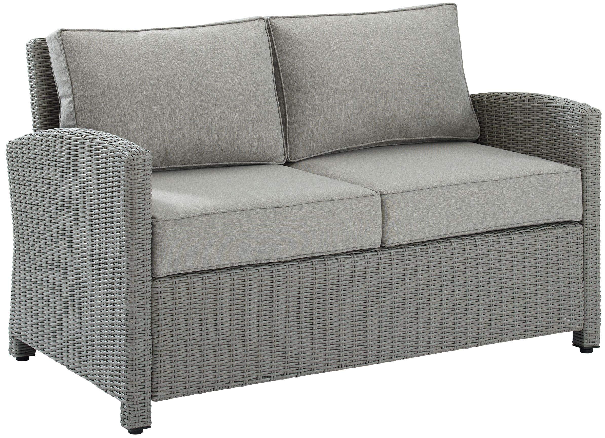 Crosley Furniture Bradenton Wicker Outdoor Loveseat, 2-Person Patio Couch for Porch, Deck, Backyard, Gray with Gray Cushions