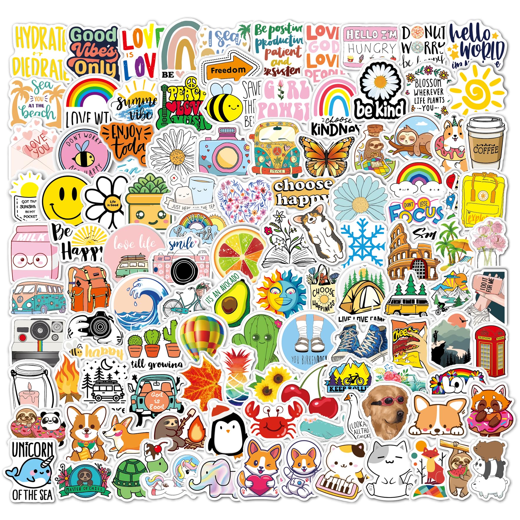 200 Aesthetic Scrapbook Stickers for Adults Teens Preppy Kids, Cute Waterproof Vinyl Sticker for Scrapbooking Journaling Suitcase Laptop Skateboard (Cute)