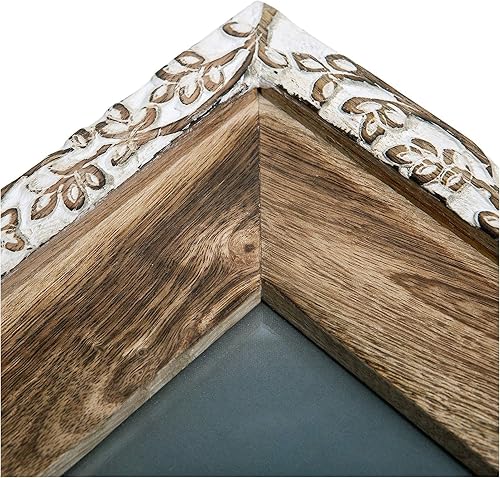 Miniatura 5 de NIKKY HOME Hand Carved Floral Picture Frame 4x6 Boho Style Mango Wood Design with White Distressed Finish, Dark Wood Color