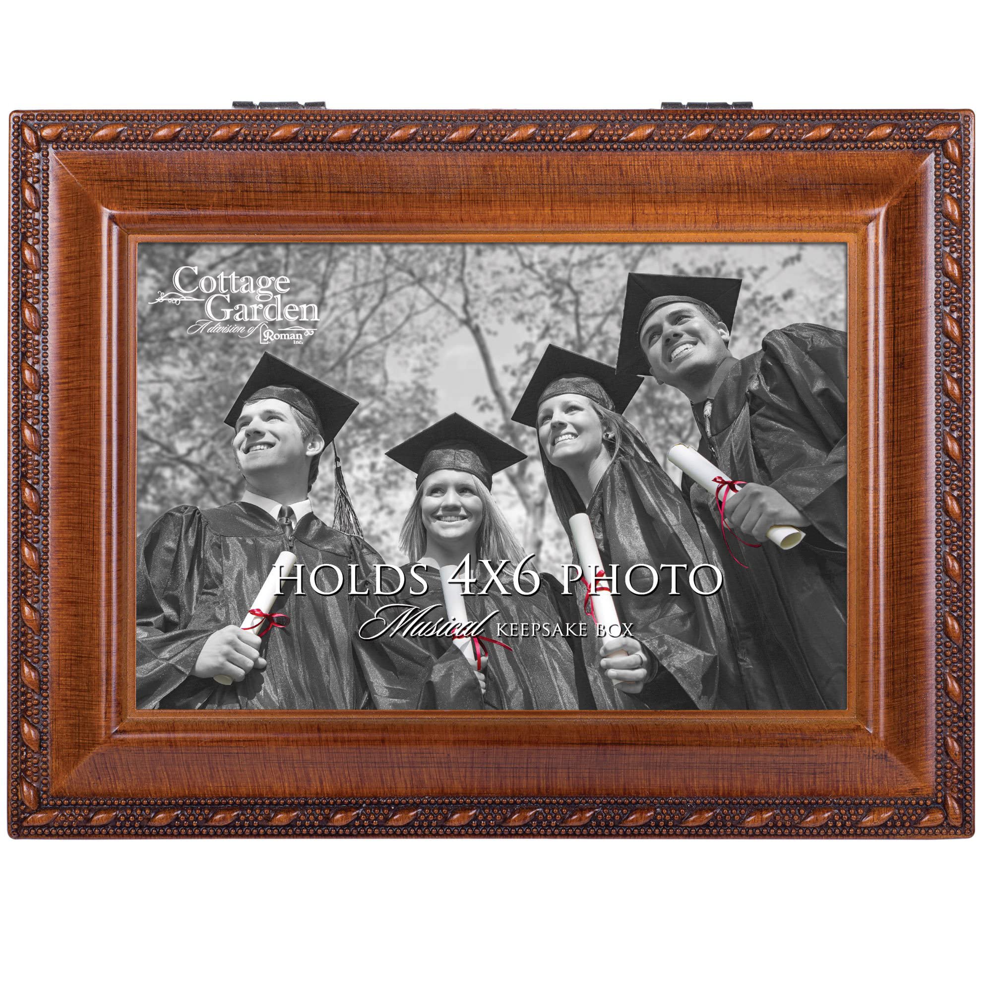 Graduation Place Photo Woodgrain Cottage Garden Traditional Music Box Plays Wonderful World