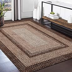 GAOMON Braided Rug 6x9 Washable Rug Braided Print Accent Rug Vintage Living Room Rug Low Pile Non Slip Indoor Carpet Non-Shedding Aesthetic Foldable Rug for Bedroom Farmhouse Office Nursery Brown