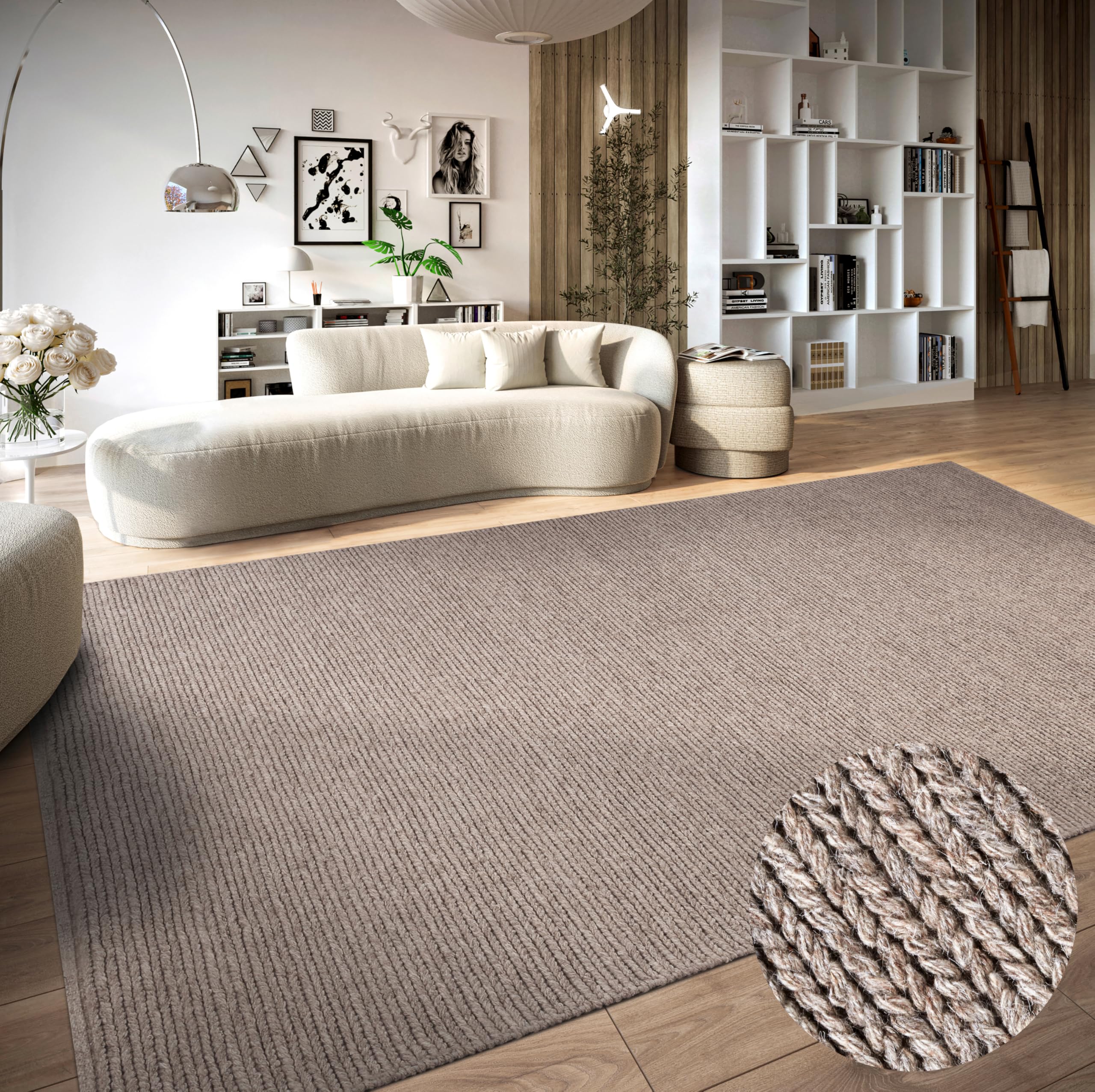 Villeroy & Boch Wollteppich Francois - Natur Wohnzimmerteppich - Handgewebt & Natürlich - Boho Teppich Wolle für Wohnzimmer, Schlafzimmer, Esszimmer, Flur, Küche – Linen, 60x90cm