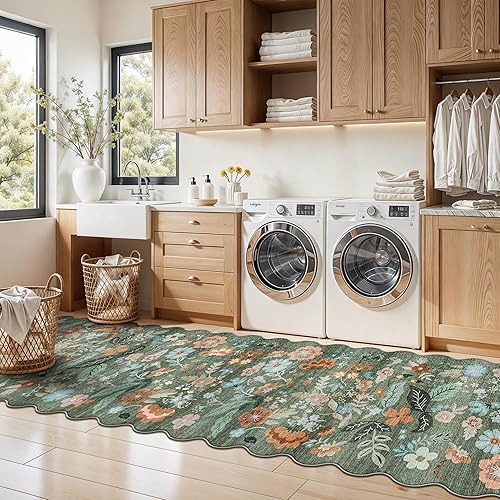 Miniatura 621 de Alfombra lavable para pasillo y de cocina, alfombra de entrada, vintage, suave para el suelo, alfombra antideslizante para interiores, para baño