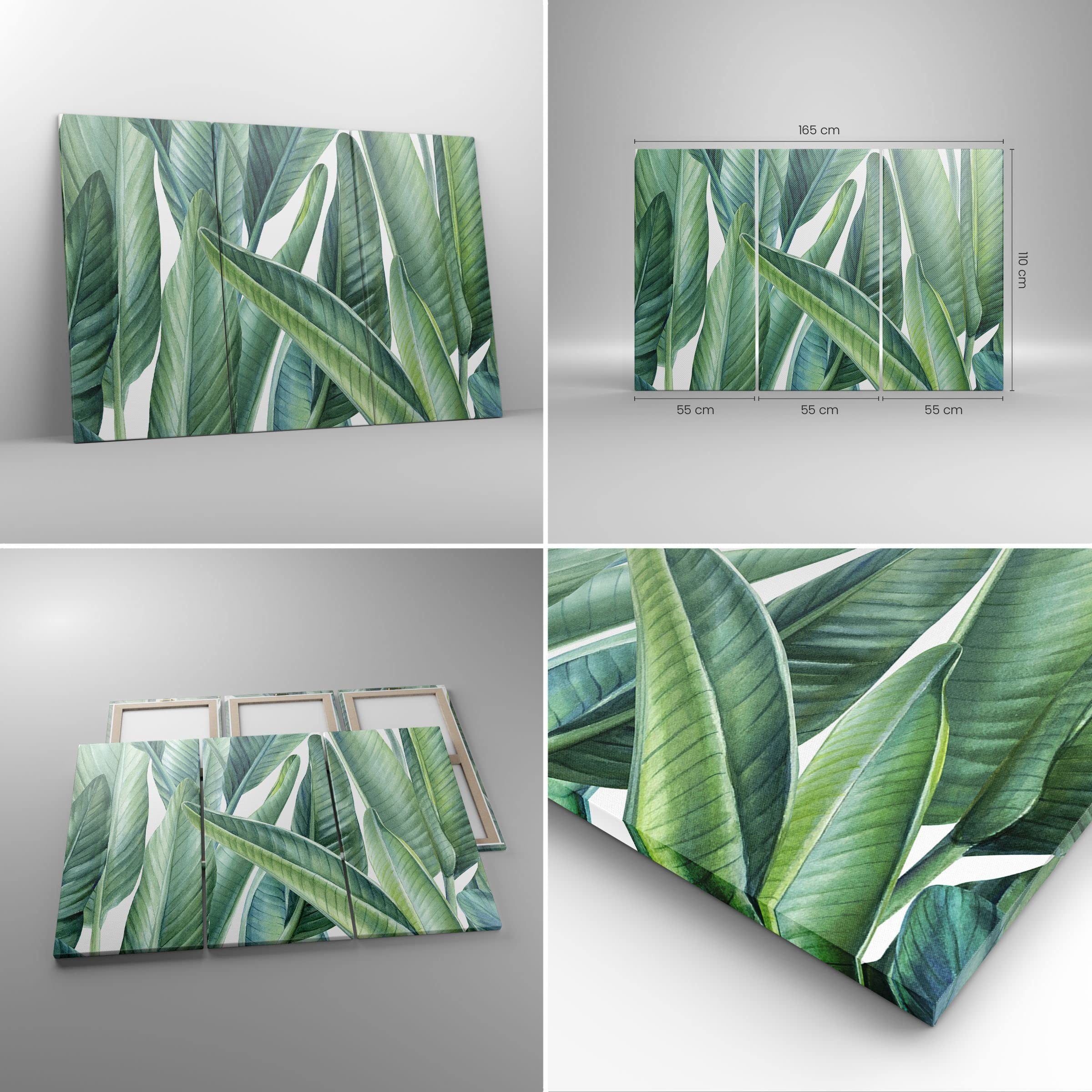 Lienzos decorativos 165x110cm Cuadro Sobre Lienzo Moderno exótico hojas verde Grande XXL Dormitorio Cuadros Pared Imágenes Tríptico 3 Piezas Cuadros Decoracion Salon Wall Art Prints CE165x110-4258