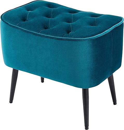 BIRDROCK HOME Taburete otomano de terciopelo con curva capitonada, reposapiés acolchado tapizado para sala de estar o dormitorio, silla decorativa