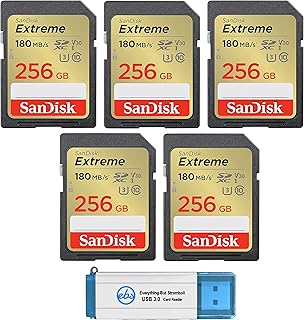 SanDisk 256GB Extreme SD Card (5 Pack) SDXC Memory Cards Compatible Browning Defender Pro Series Trail Cameras (SDSDXVV-256G-GNCIN) Bundle with (1) Everything But Stromboli 3.0 Micro & SD Card Reader