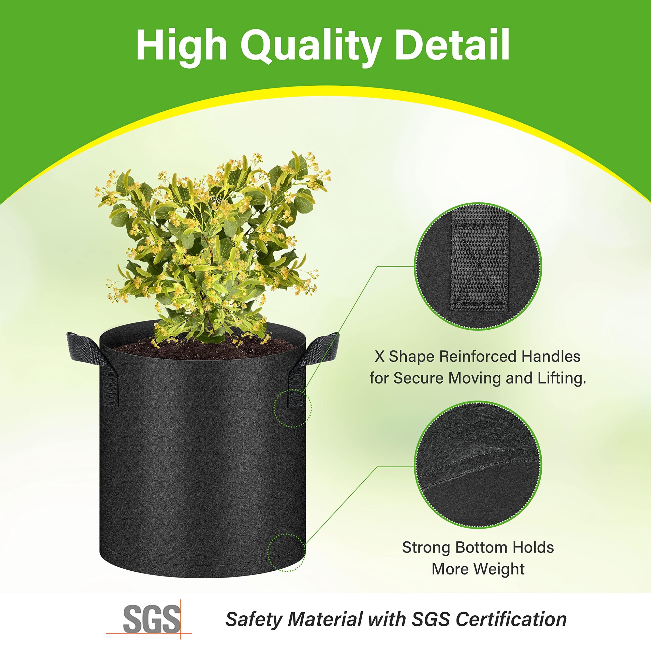 HealSmart Paquete de 6 bolsas de cultivo de 2 galones, macetas de tela de aireación no tejida con asas, macetas de tela, adecuadas para frutas de jardín, verduras, tomate y flores, color negro