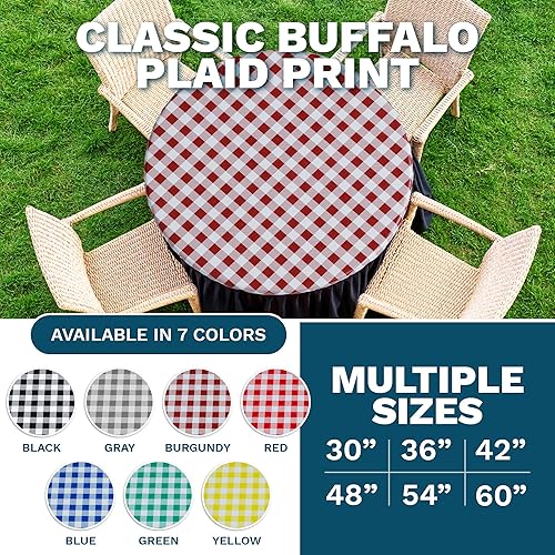 Miniatura 8 de Sorfey-Mantel redondo ajustado de vinilo, diseño a cuadros, forro de franela 30 pulgadas, verde