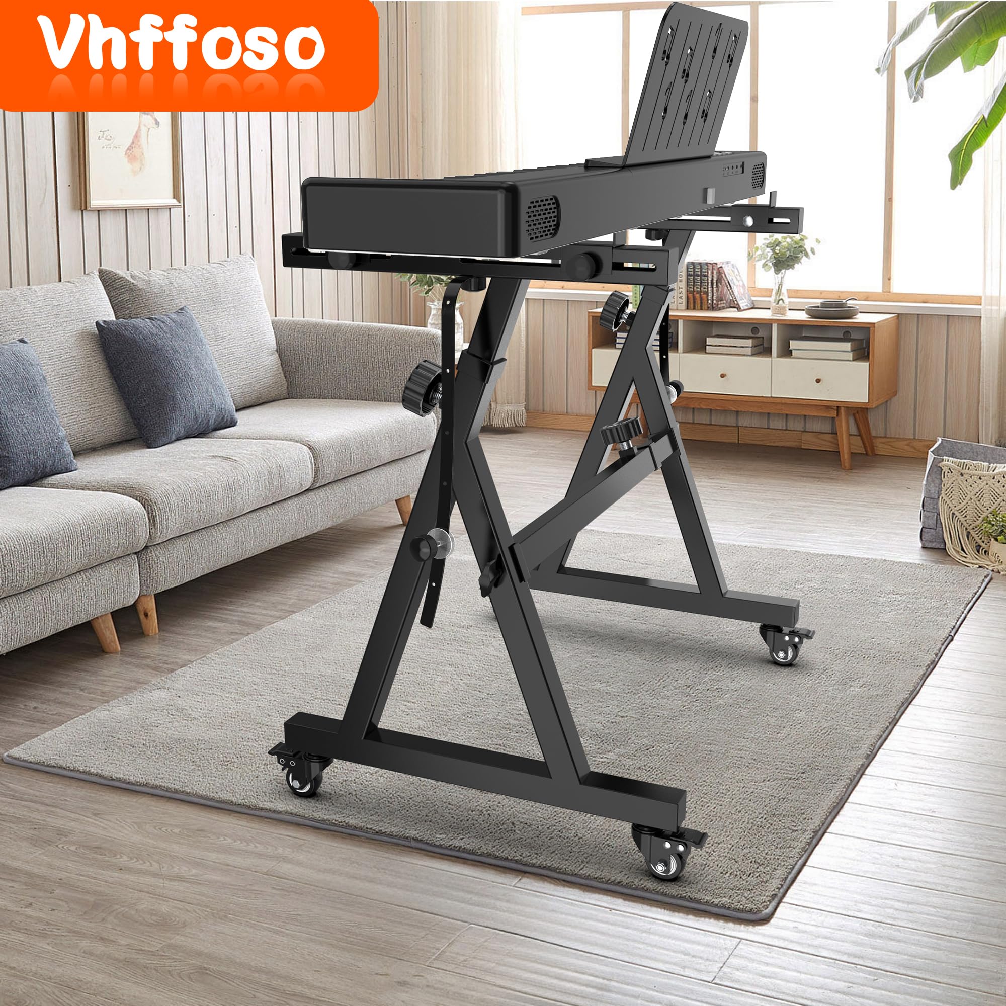 Vhffoso Keyboard Ständer,Tastatur für 54-88 Tasten, Keyboardständer breiten-/höhenverstellbar, faltbar, Klavierständer Z Form, E Piano Ständer,digital piano stand (Schwarz)