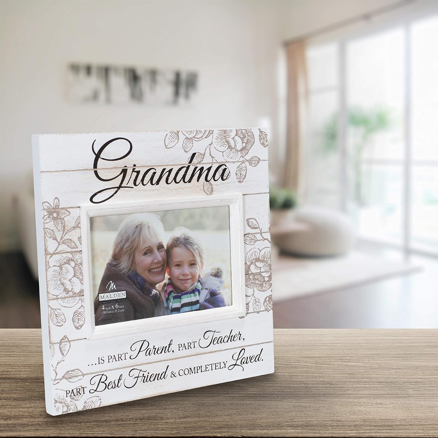 Malden International Designs Sun Washed Words Grandma Cream Distressed Picture Frame, 4x6, Cream